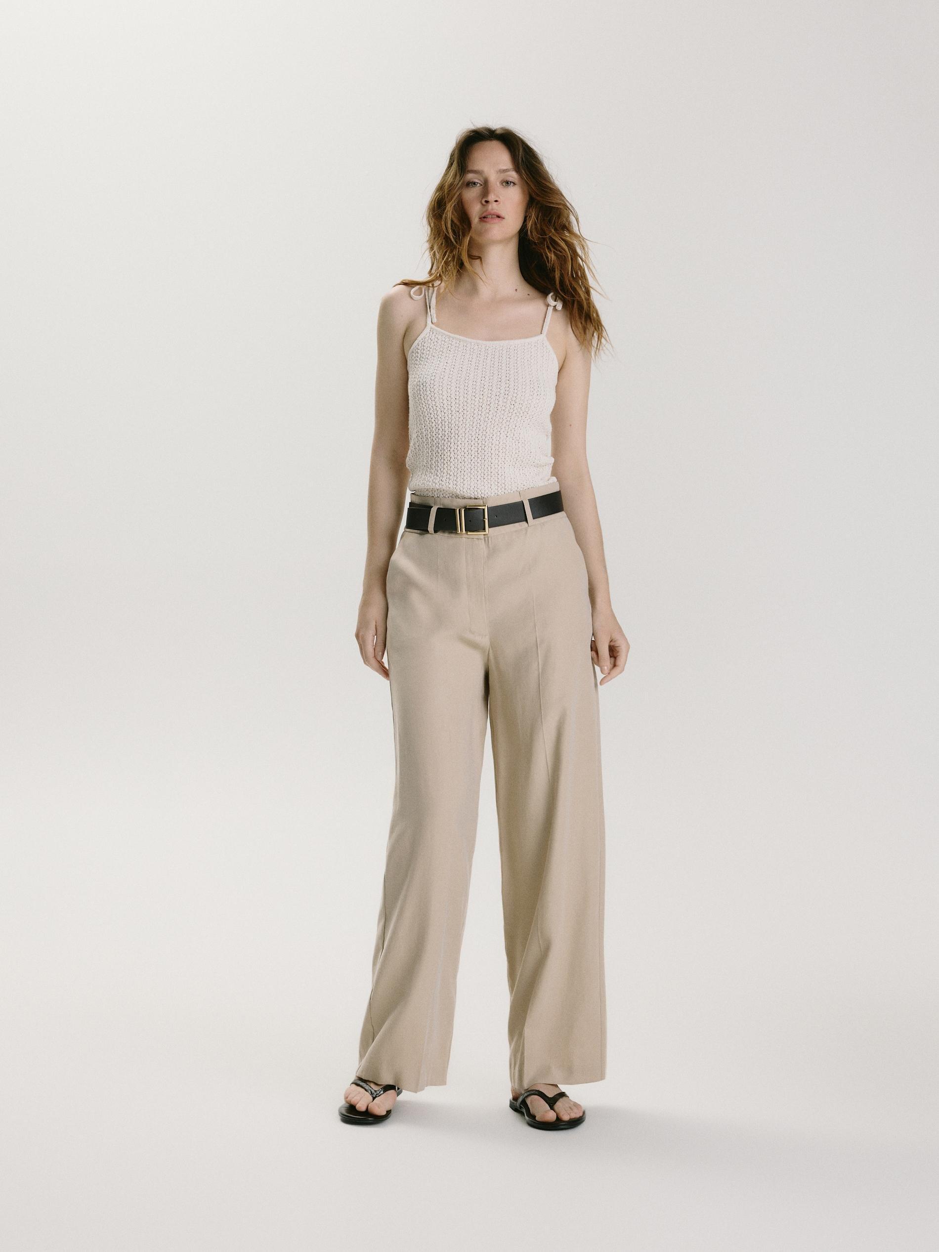 Beige Modal Rich Trousers, Beige, large image number 1