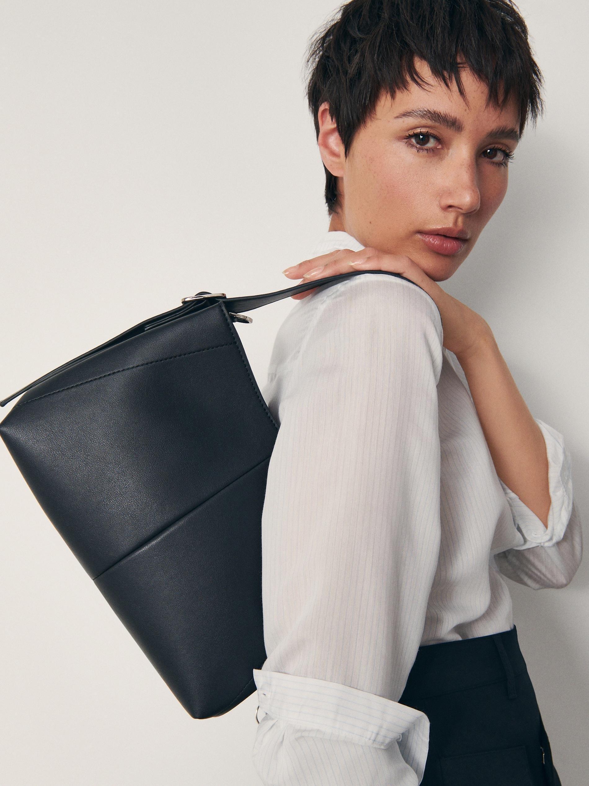 Black Faux Leather Bag, , large image number 0