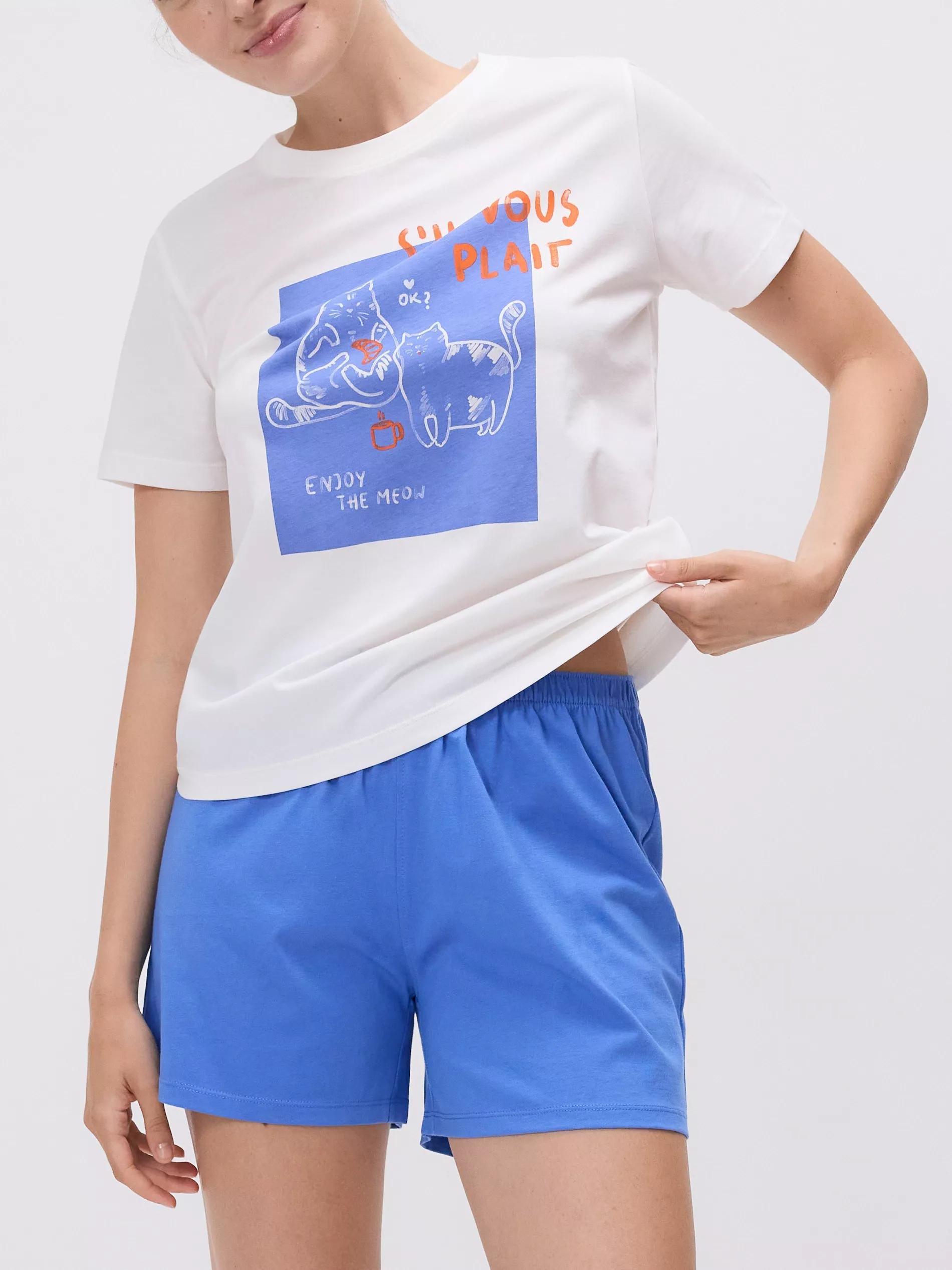 Blue Two Piece Printed Pyjama Set, Blue, medium