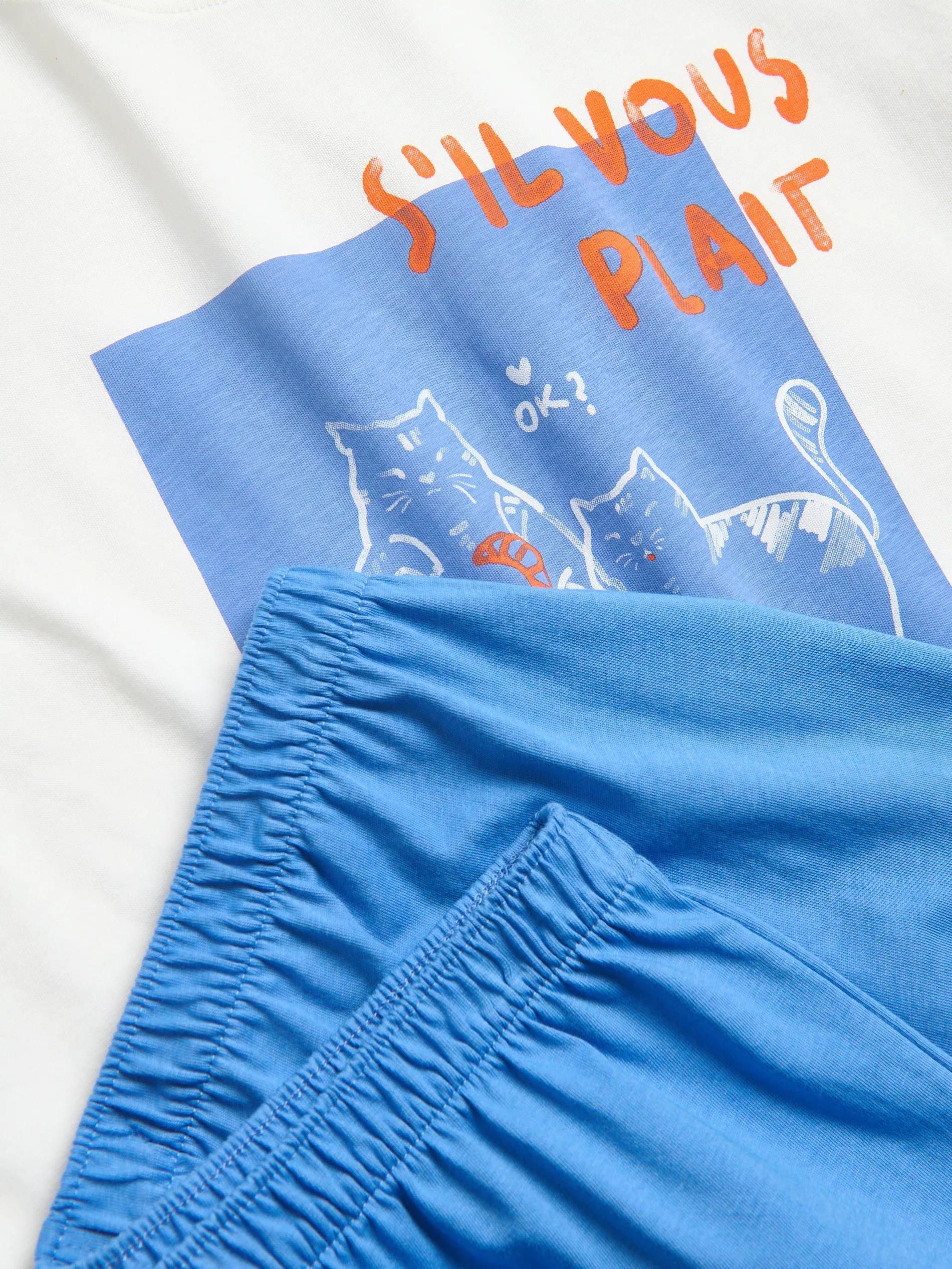 Blue Two Piece Printed Pyjama Set, Blue, large image number 5
