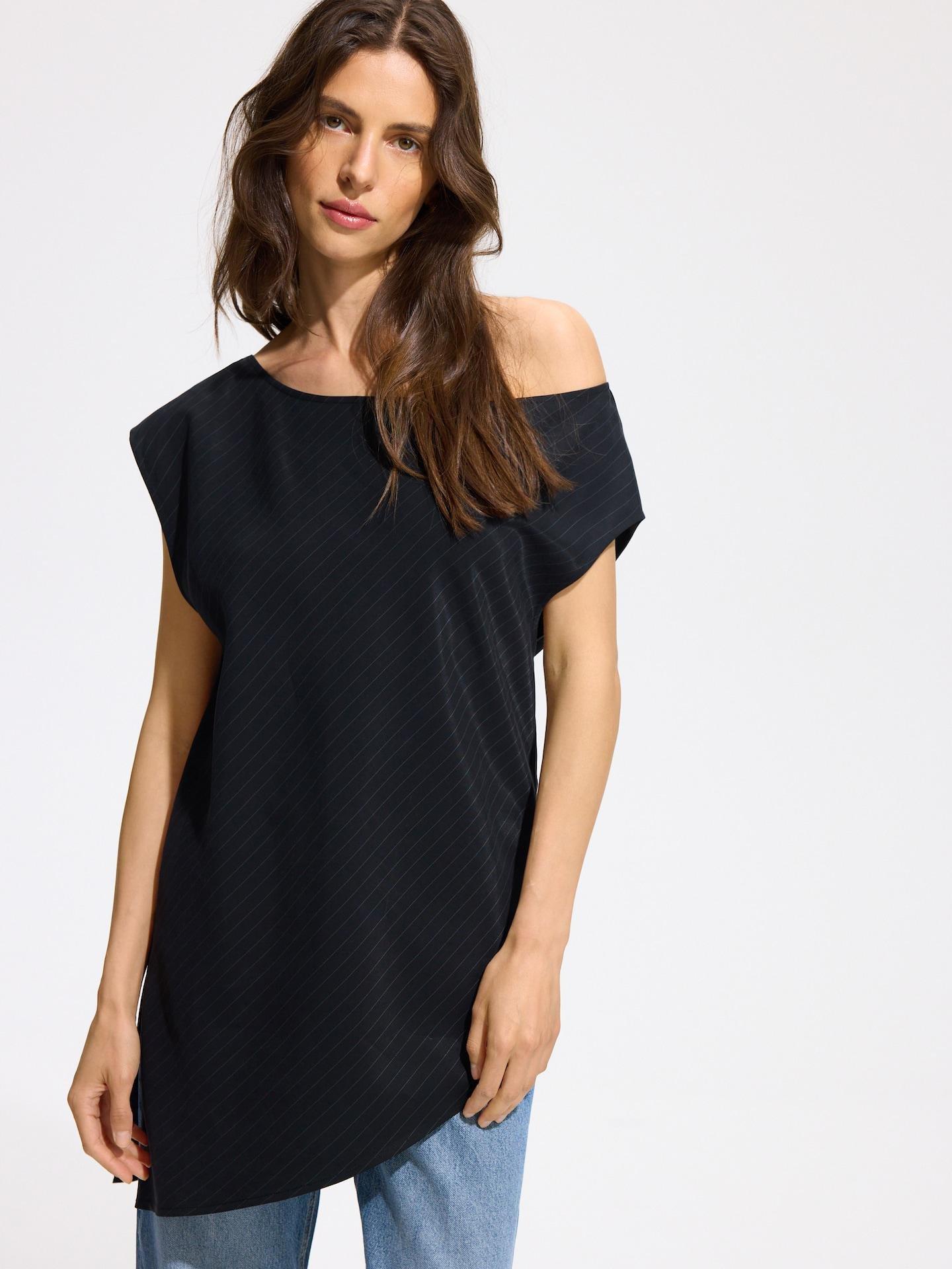 Blue Viscose Blend Blouse, Navy, medium