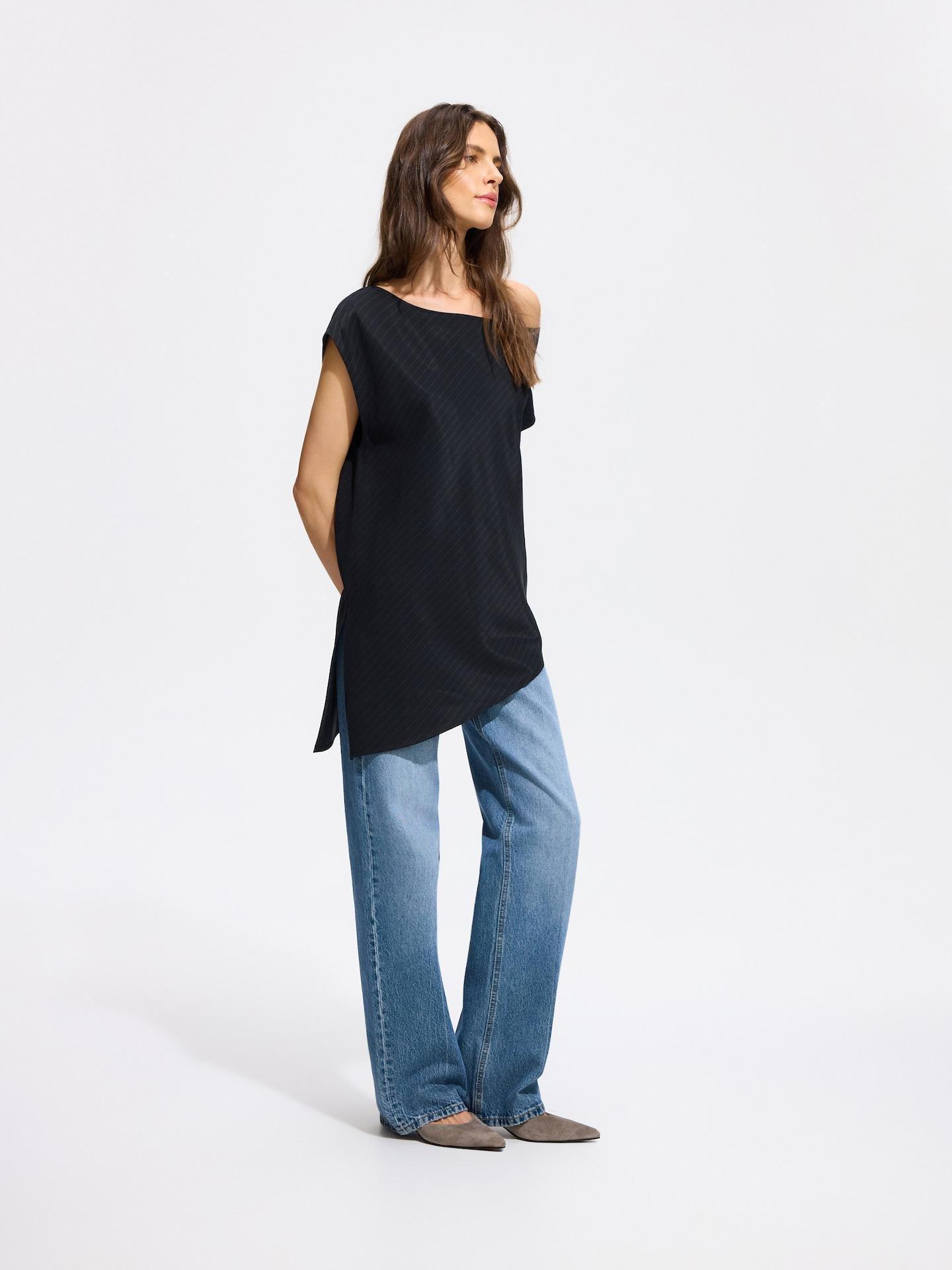 Blue Viscose Blend Blouse, Navy, medium