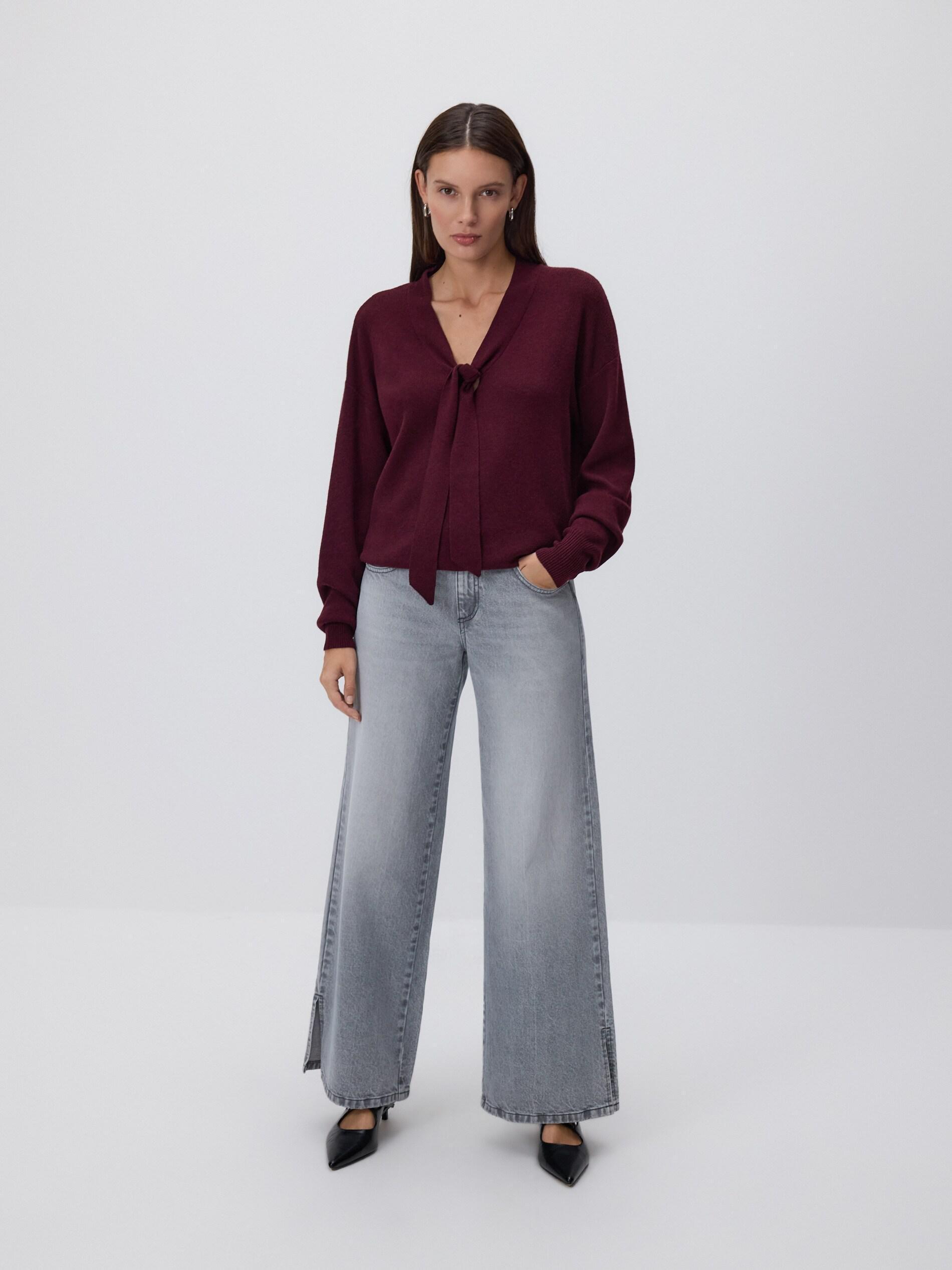 Maroon Sweater With Decorative Tie, Burgundy, large image number 2