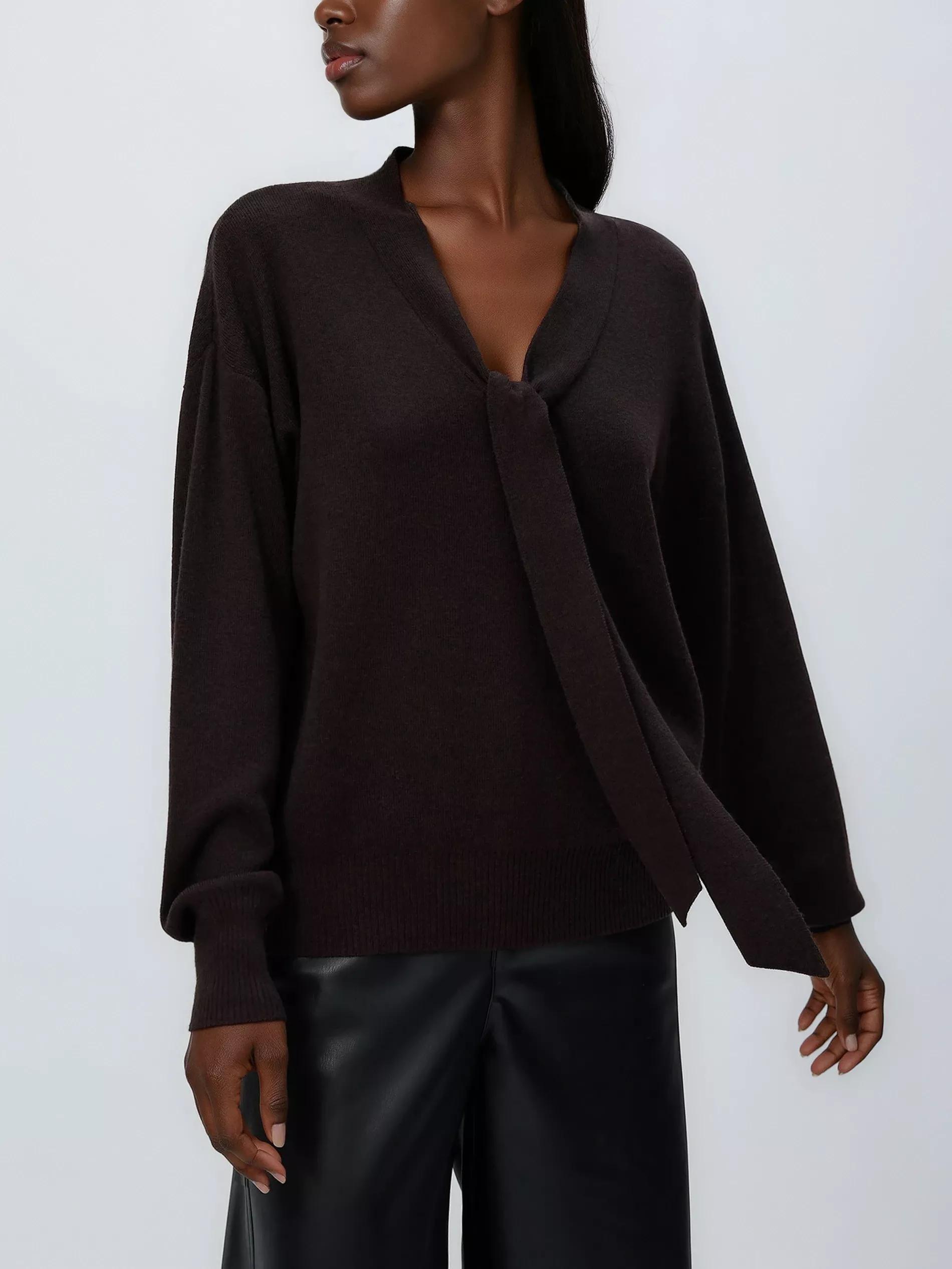 Brown Sweater With Decorative Tie, Burgundy, large image number 0