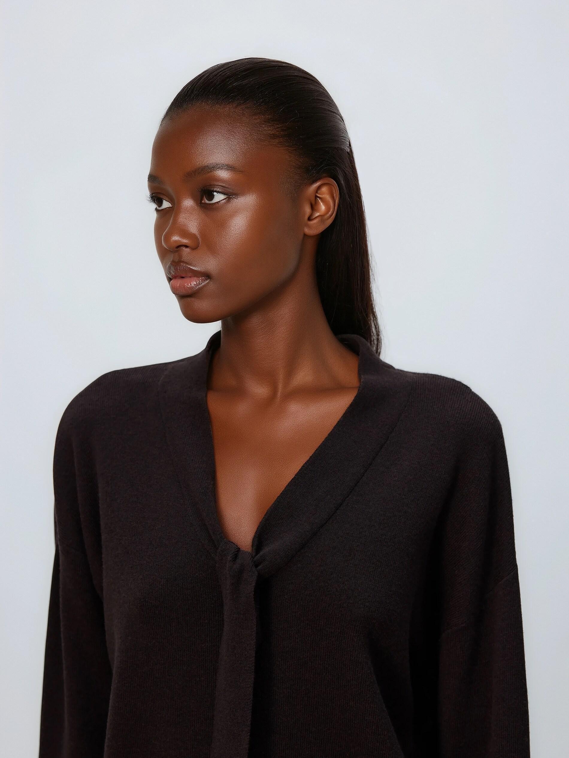 Brown Sweater With Decorative Tie, Burgundy, large image number 2