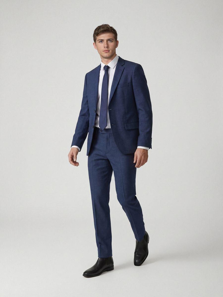 Blue Slim-Fit Suit Trousers, Navy, medium