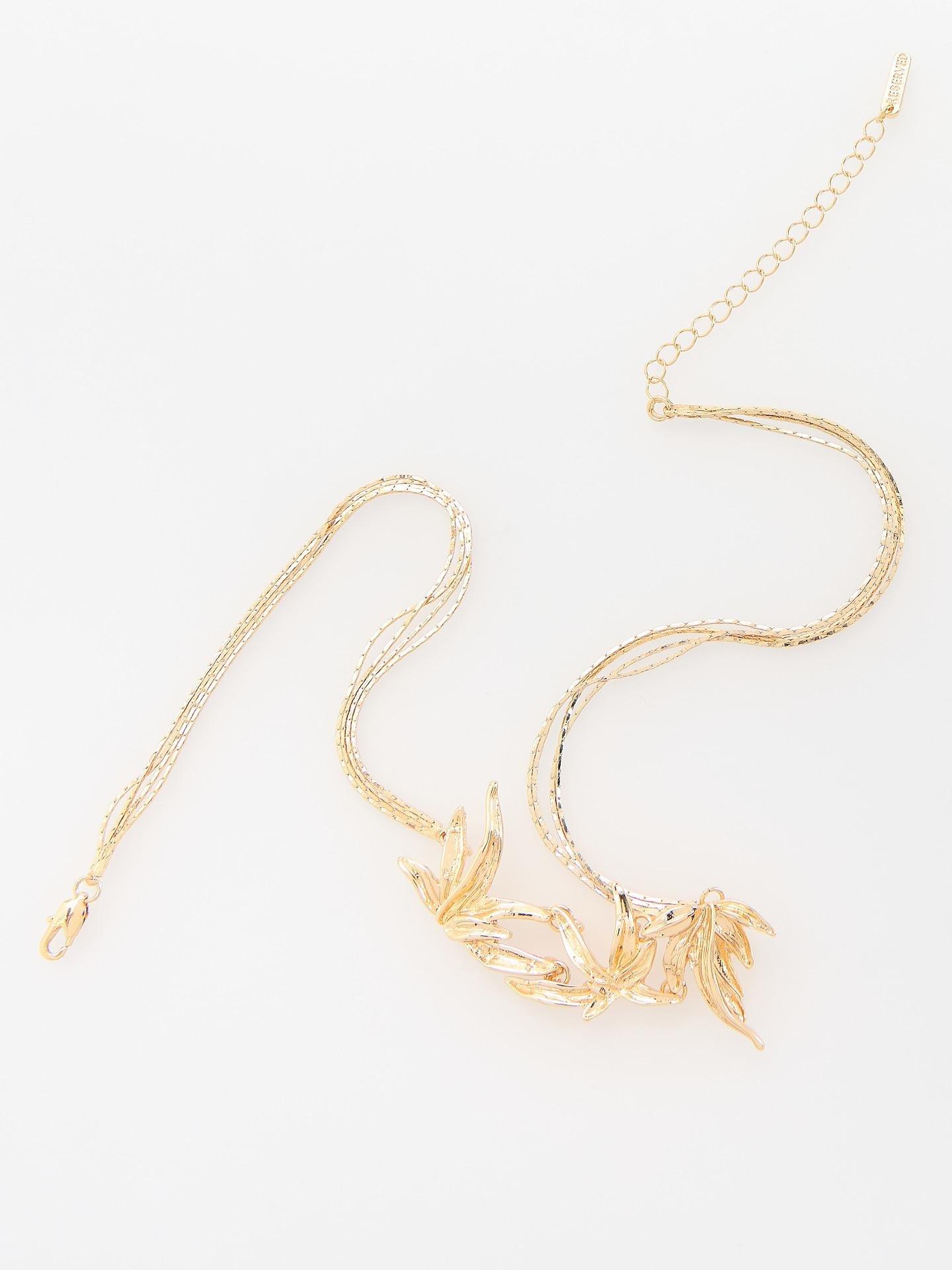 Gold Beaded Necklace, Golden, medium
