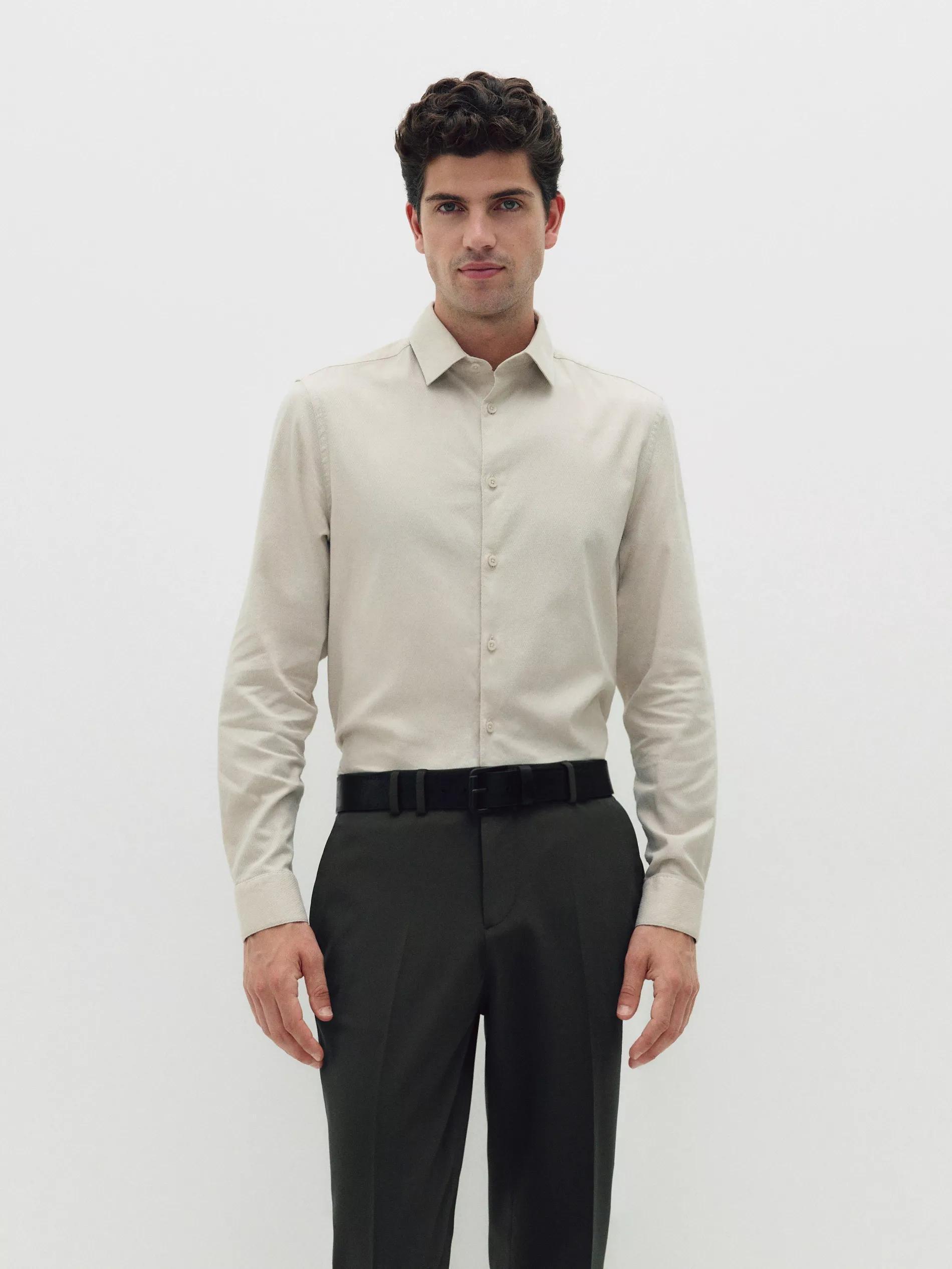 Beige Collared Long Sleeve Shirt, , large image number 0