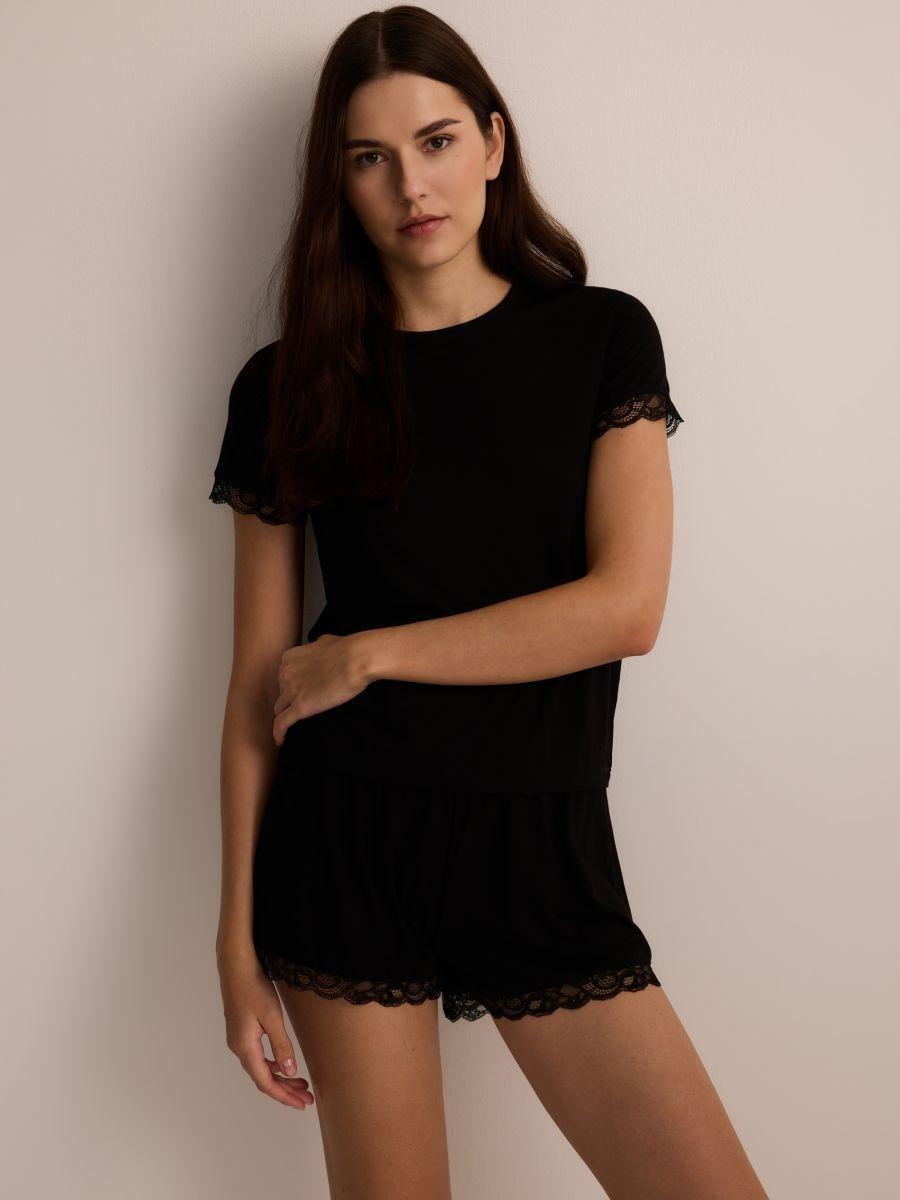 Black Two-Piece Pajamas With High Viscose Content, , large image number 0
