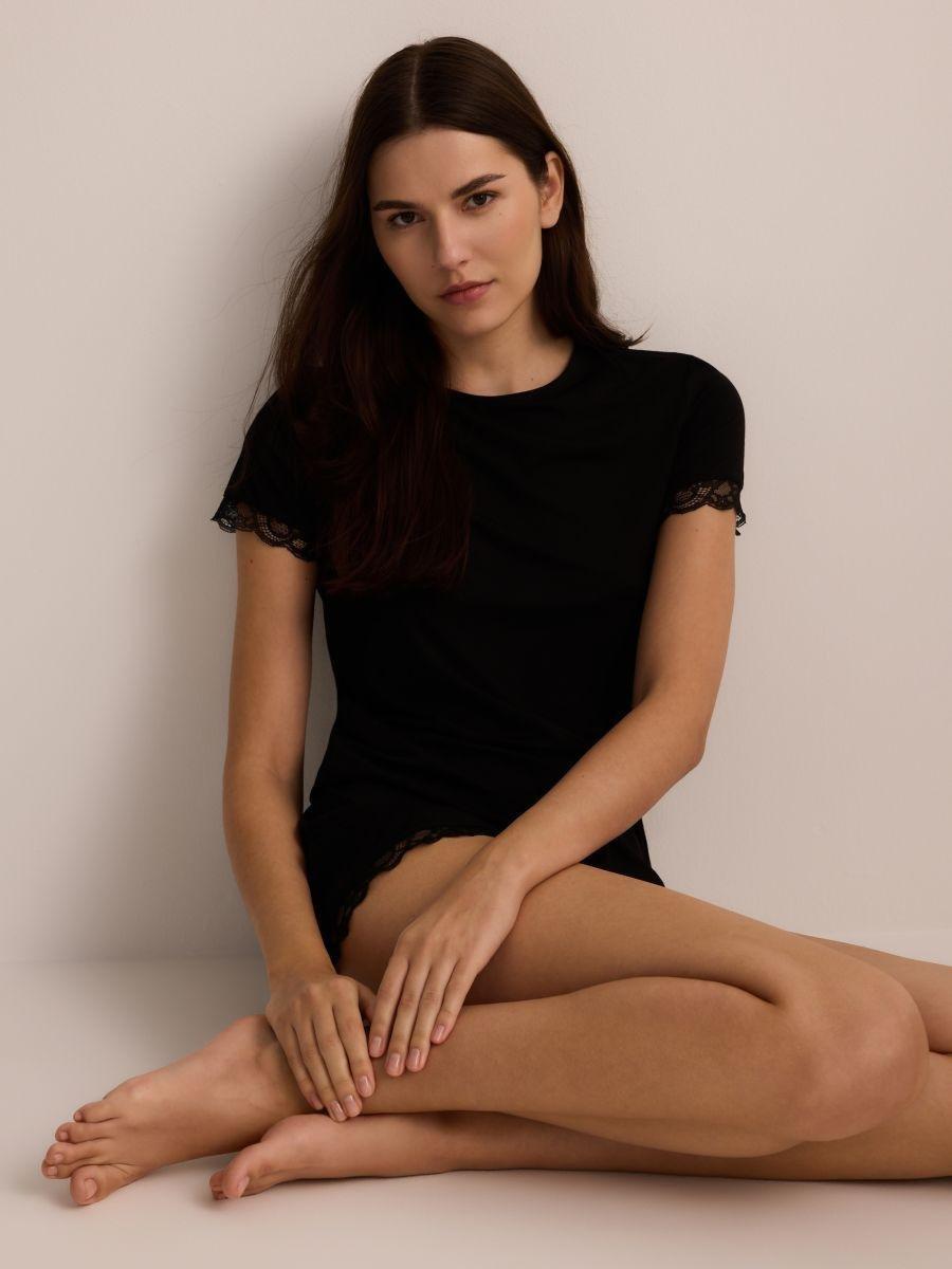 Black Two-Piece Pajamas With High Viscose Content, , large image number 2