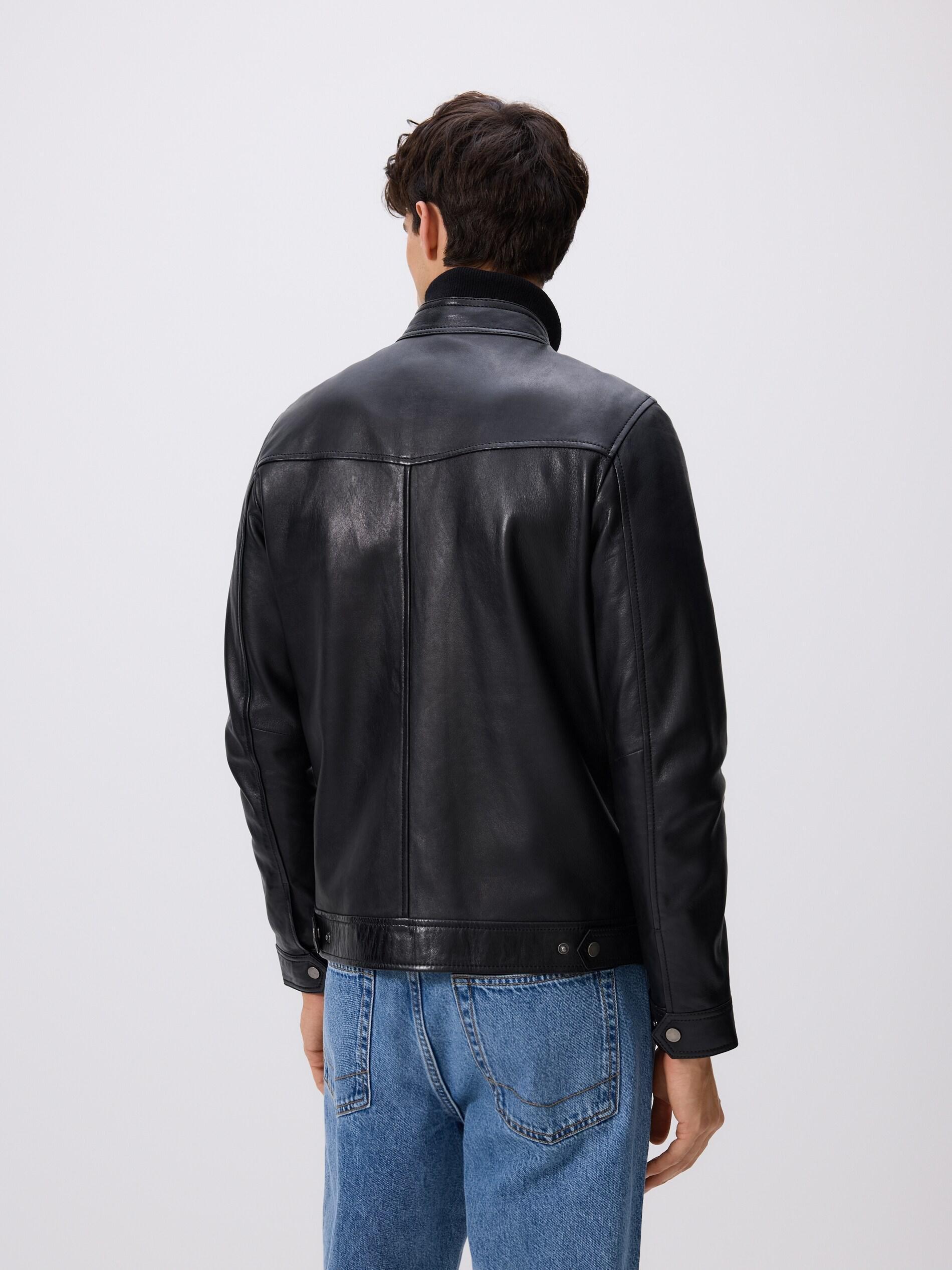 Black Leather Biker Jacket, Black, large image number 4