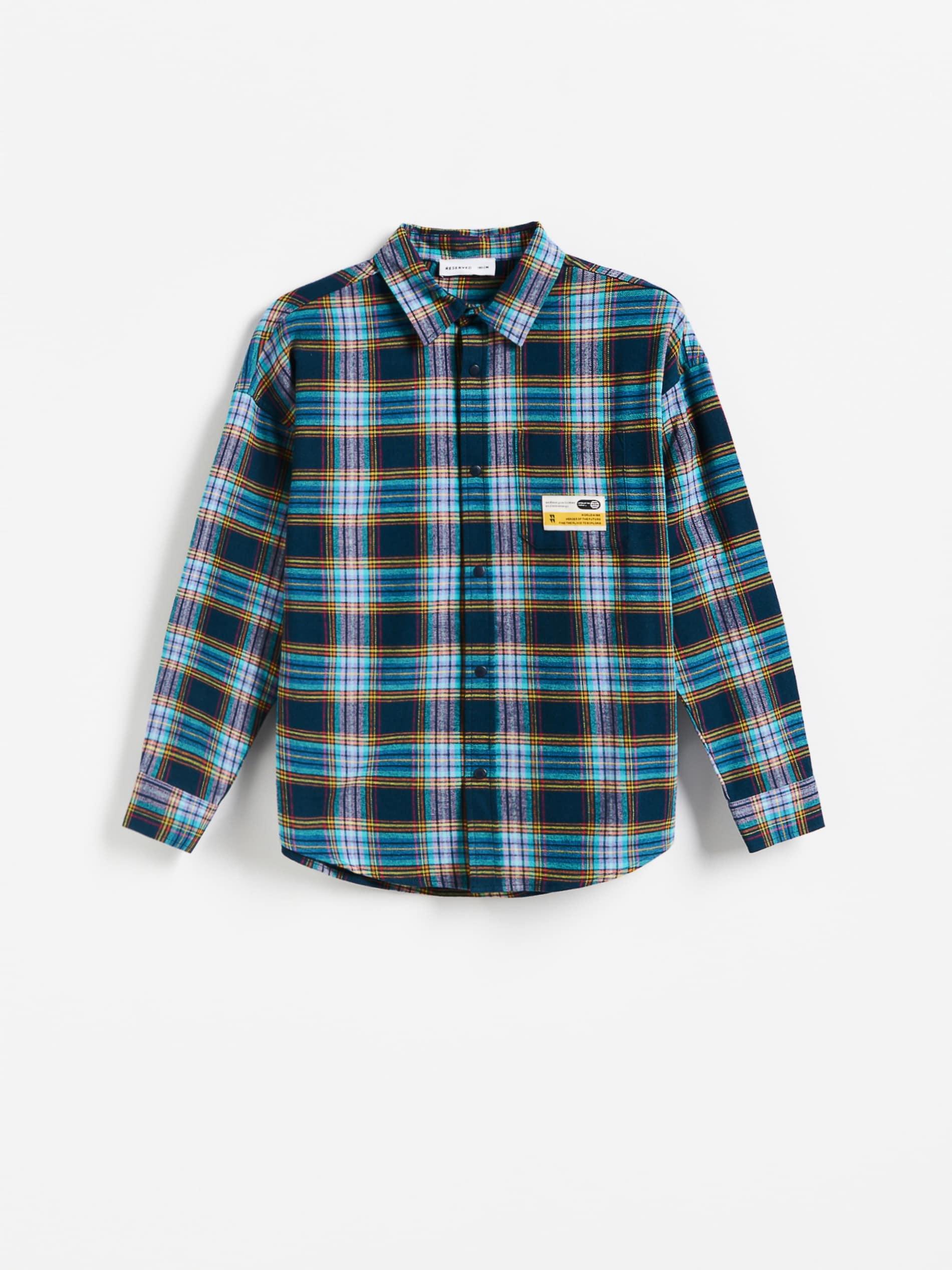 Navy Oversize Checked Shirt, Navy, large image number 0