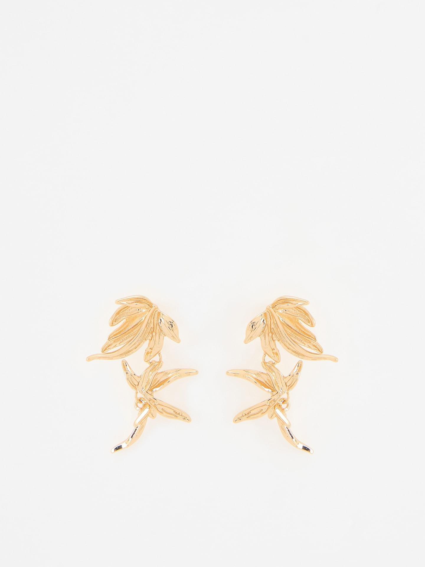 Gold Flower-Shaped Earrings, Golden, medium
