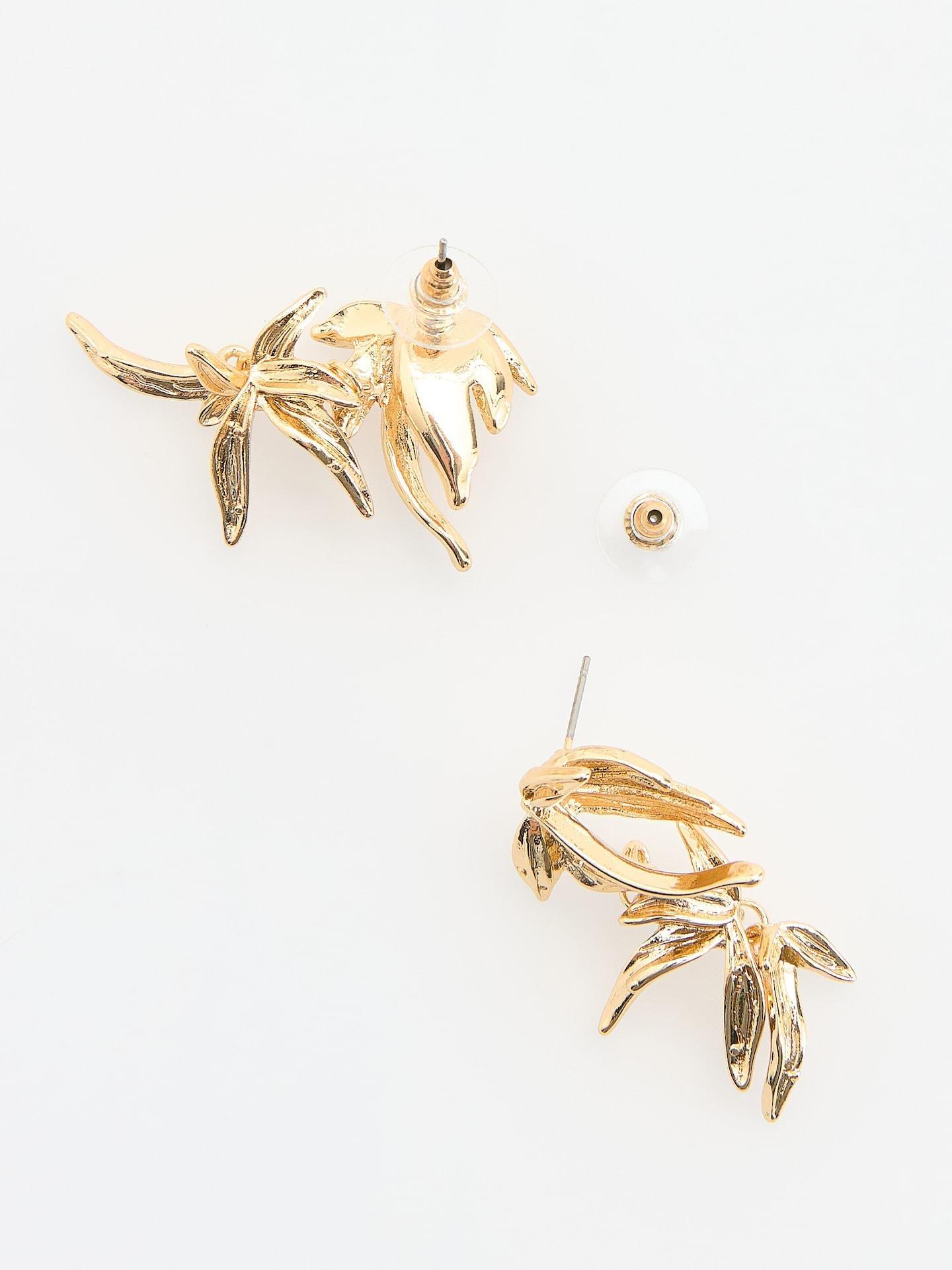 Gold Flower-Shaped Earrings, Golden, medium