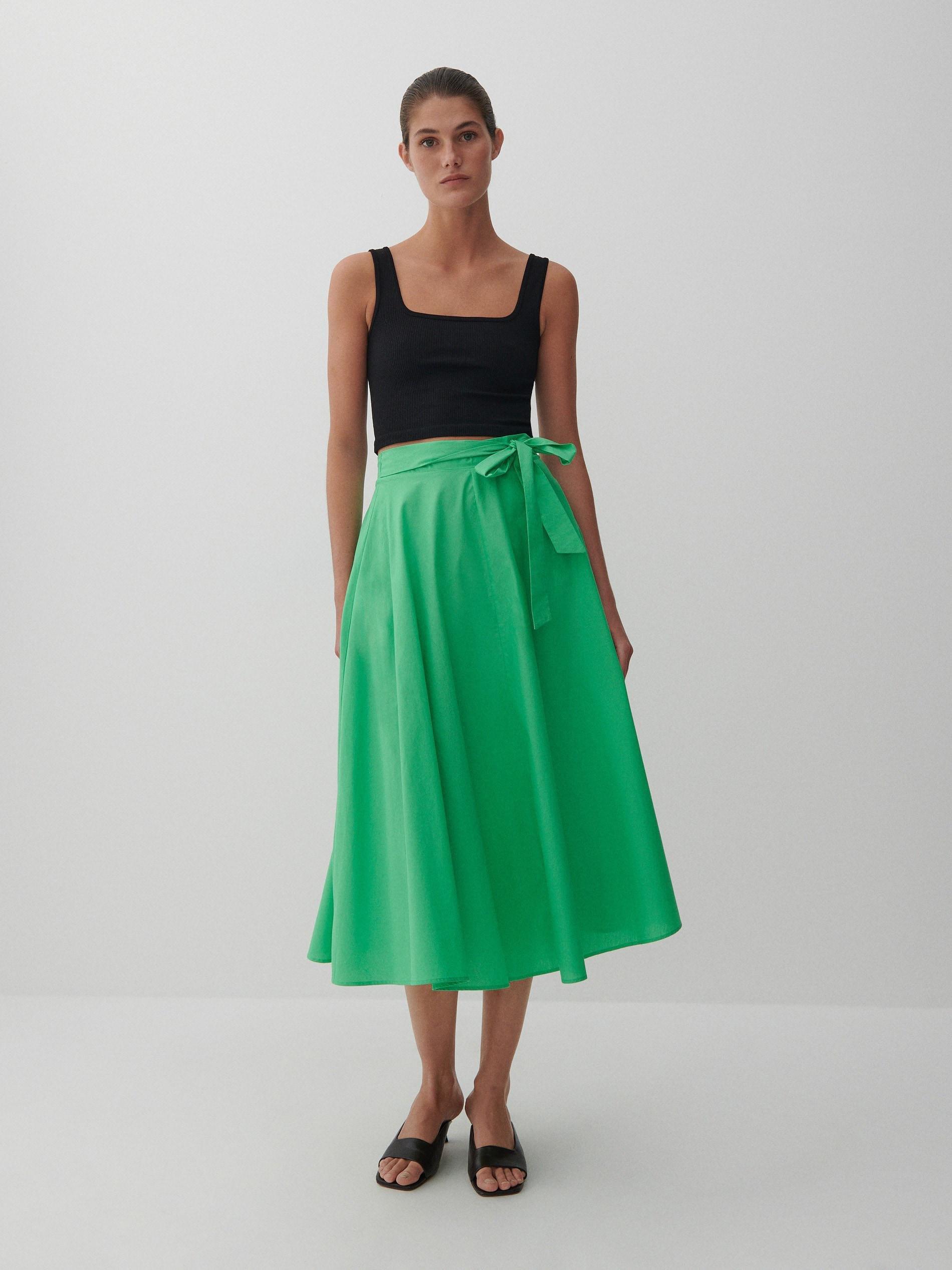 Fresh Green Cotton Midi Skirt, Women, , large image number 0