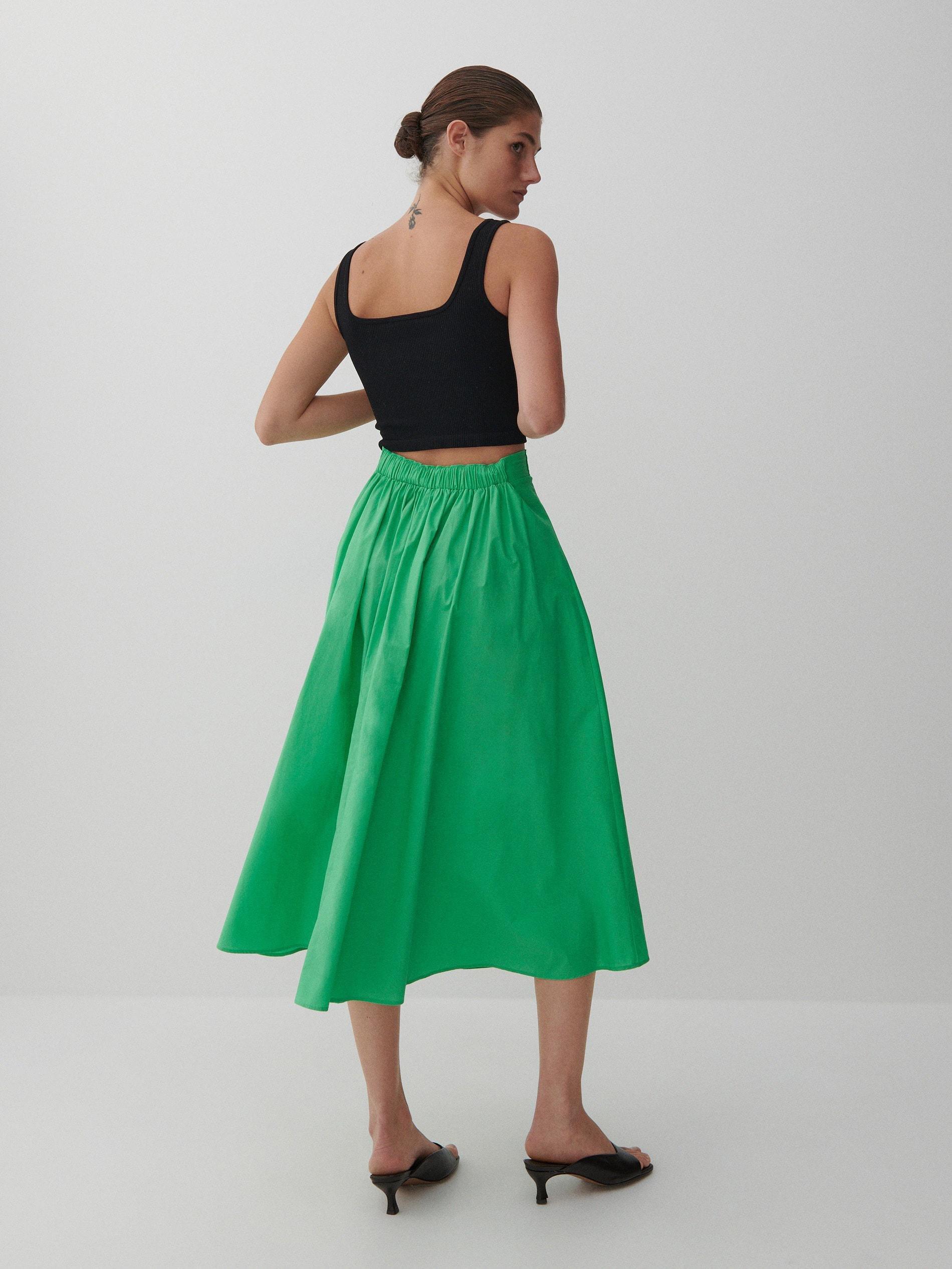 Fresh Green Cotton Midi Skirt, Women, , large image number 1