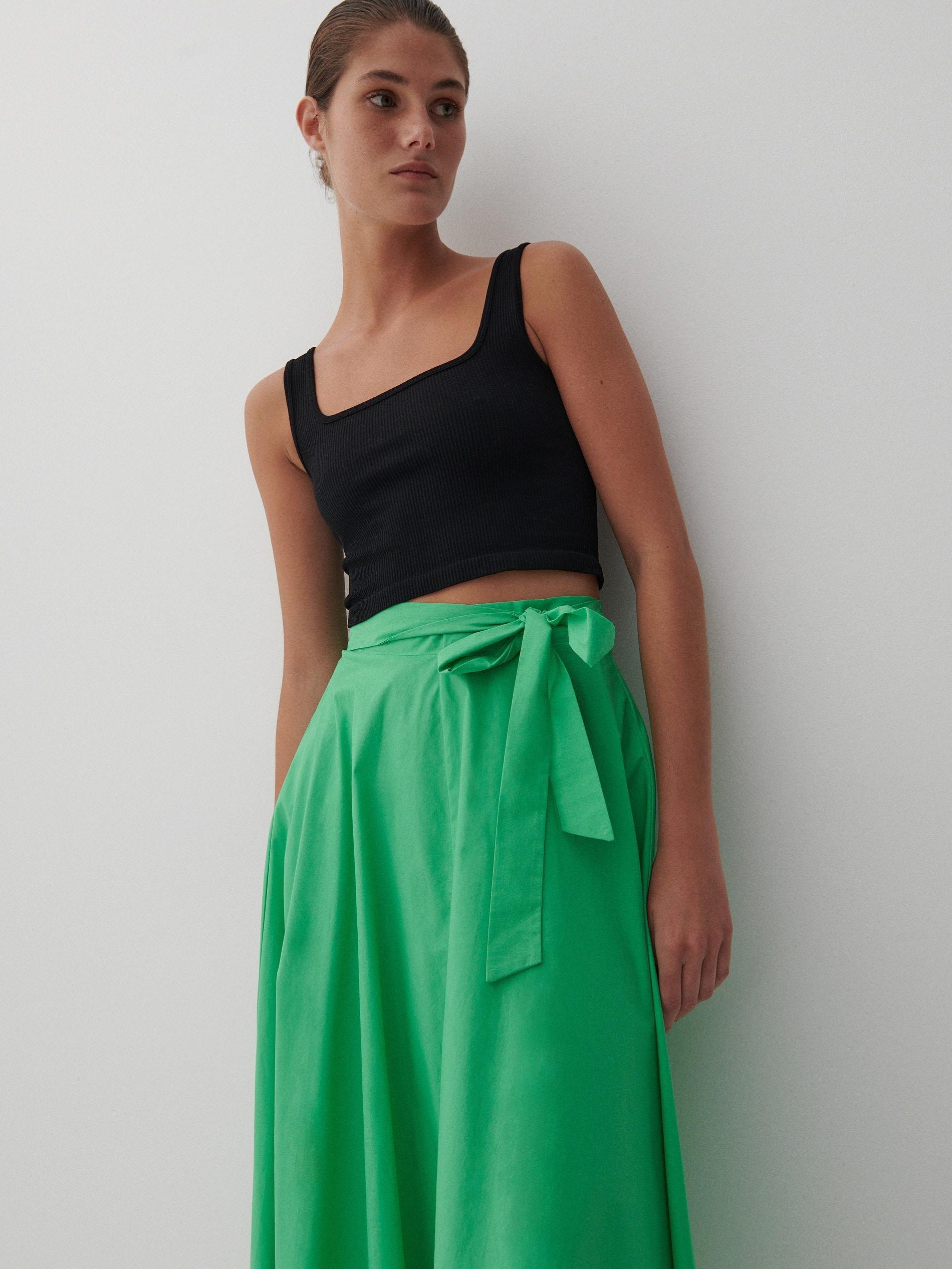 Fresh Green Cotton Midi Skirt, Women, , large image number 2