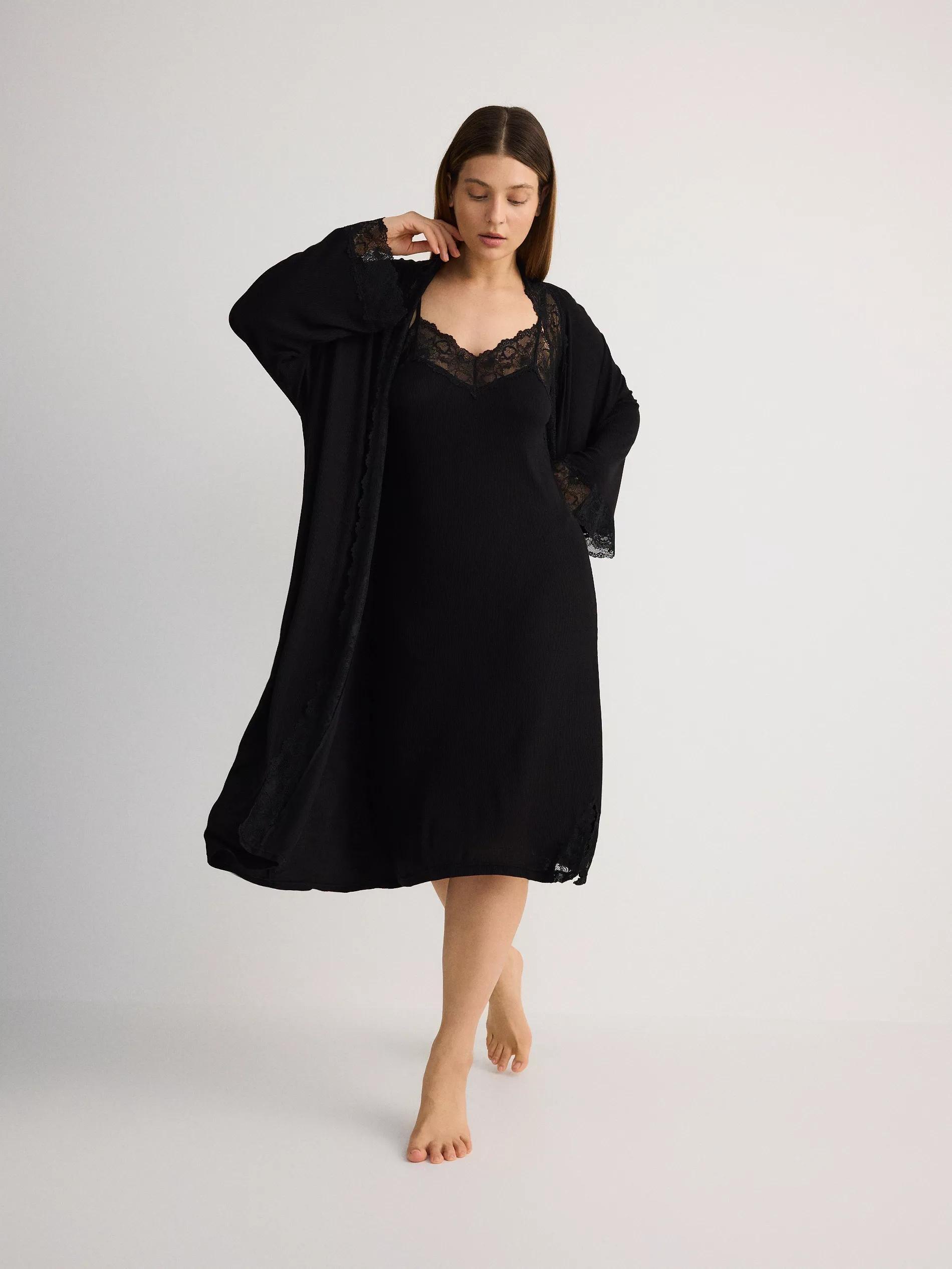Black Nightgown With A High Viscose Content, , large image number 0