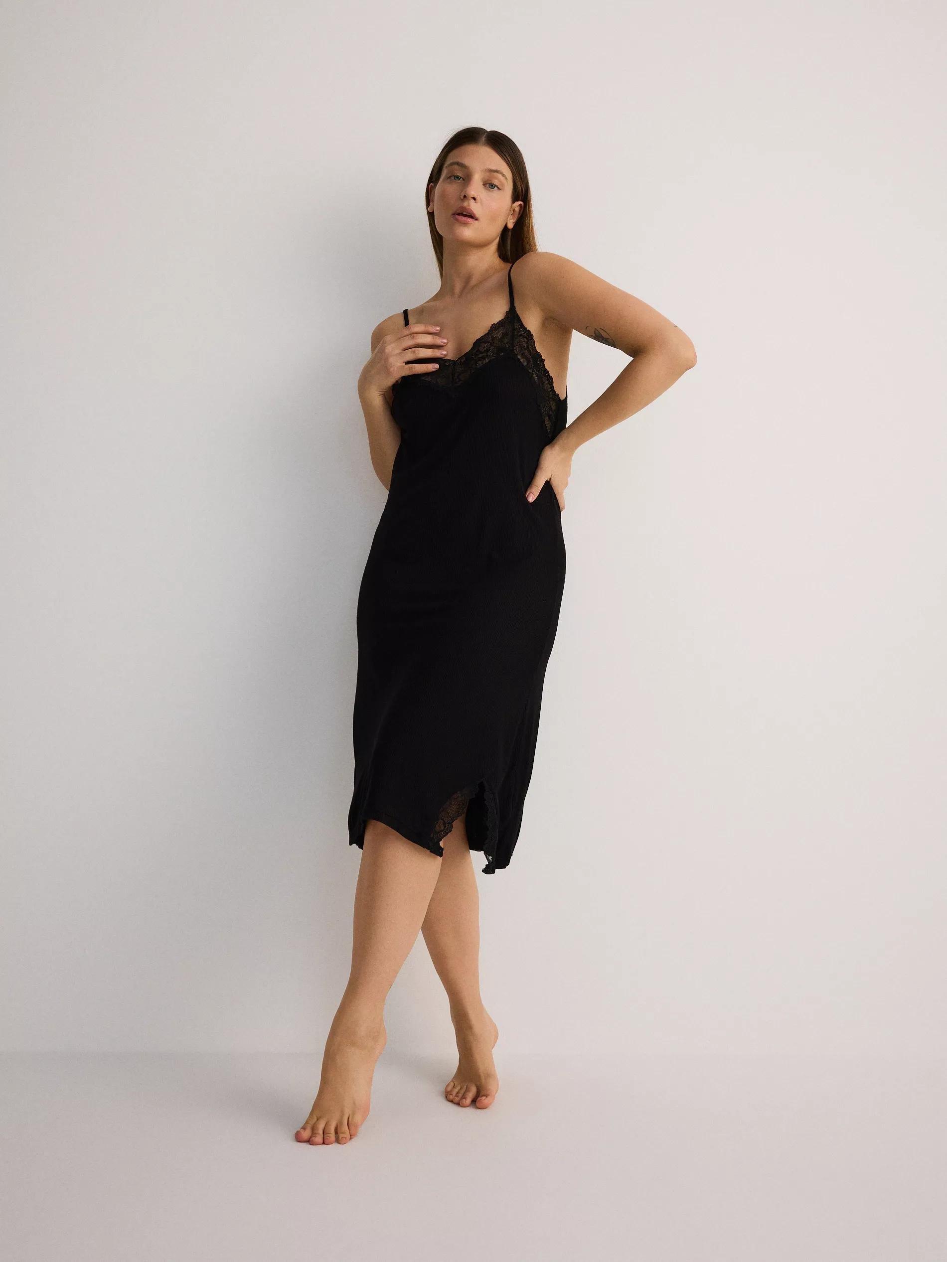 Black Nightgown With A High Viscose Content, , large image number 2