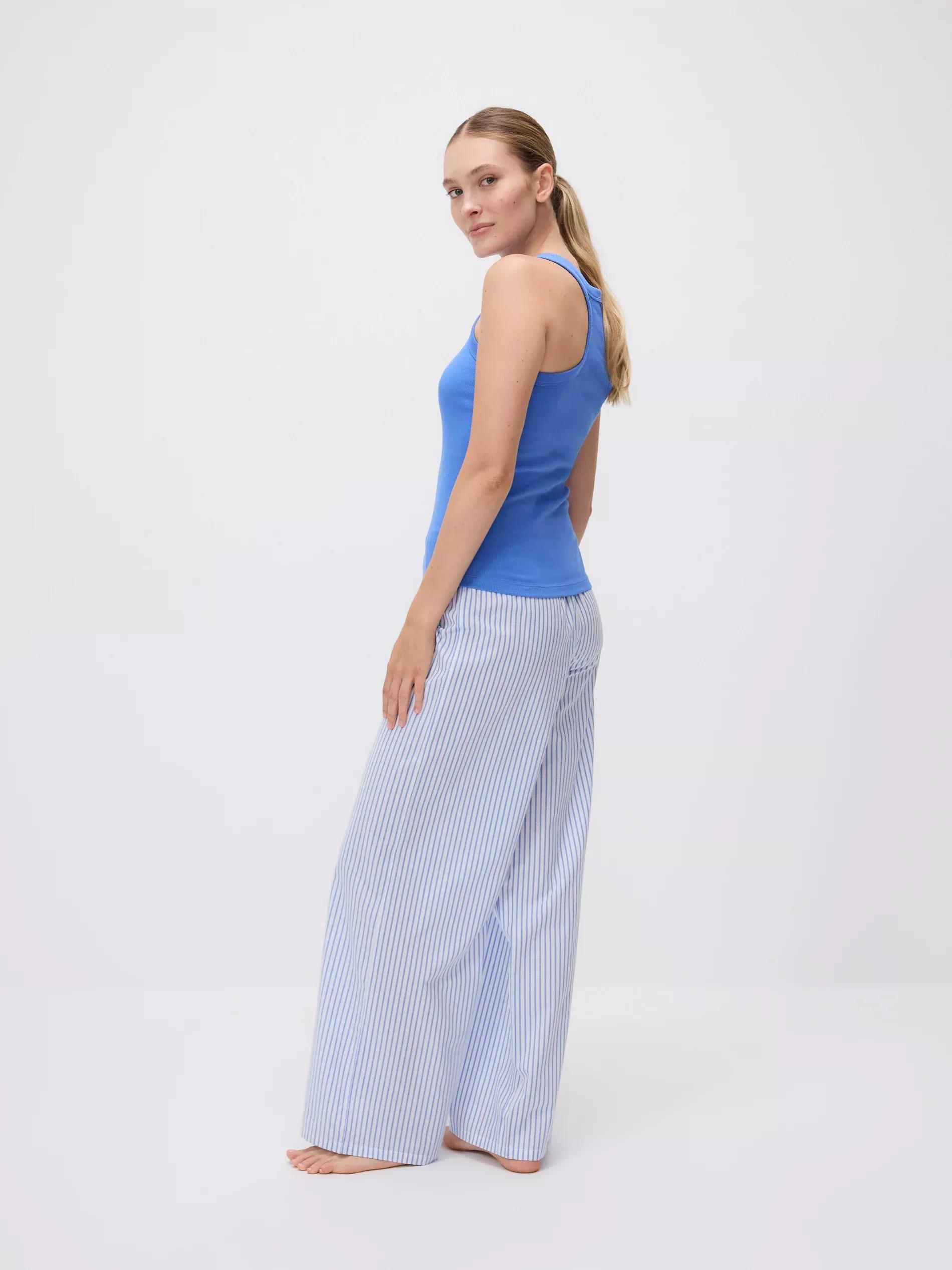 Blue Two Piece Pyjama Set With Embroidery, Blue, large image number 3