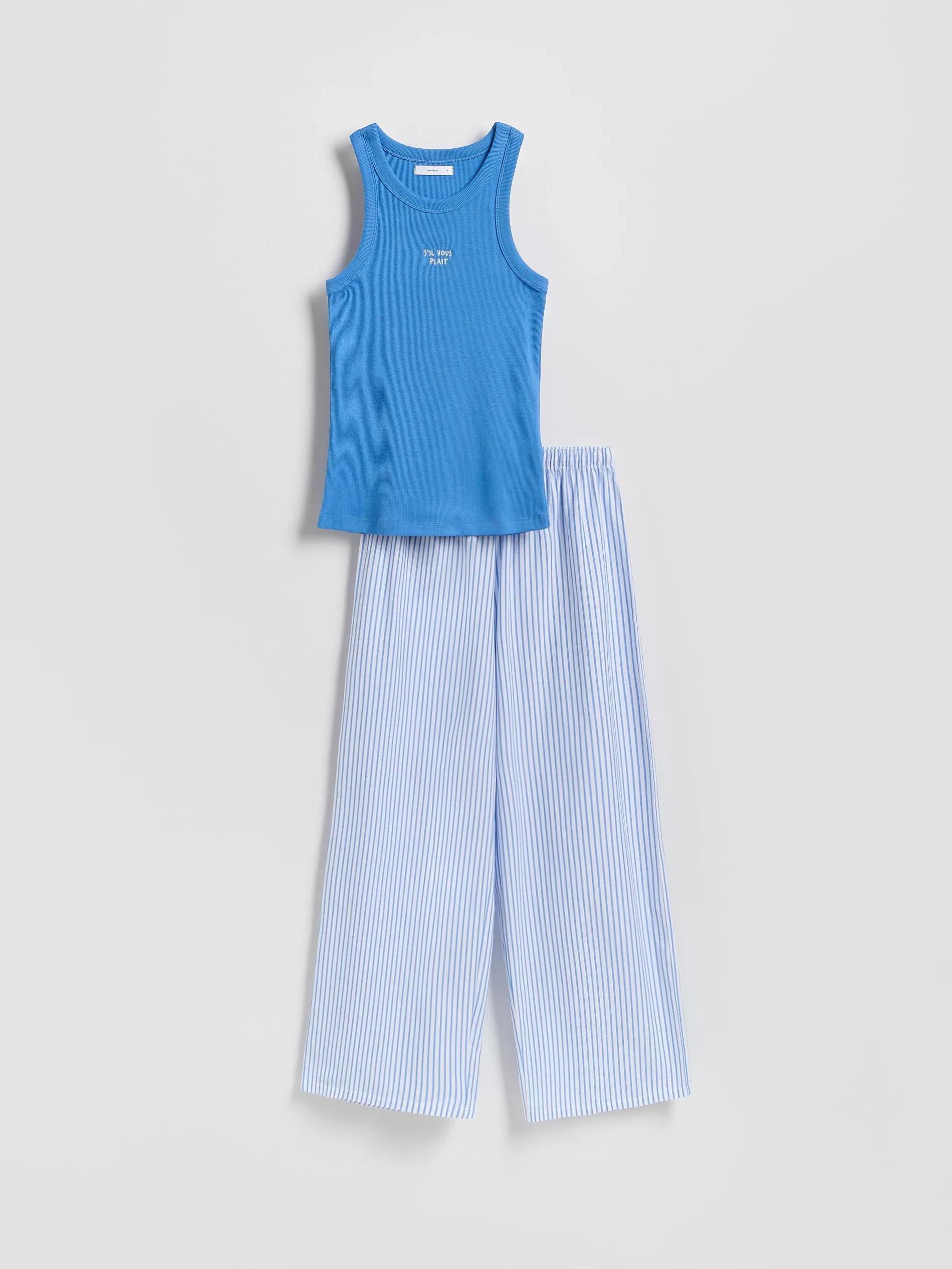 Blue Two Piece Pyjama Set With Embroidery, Blue, large image number 4