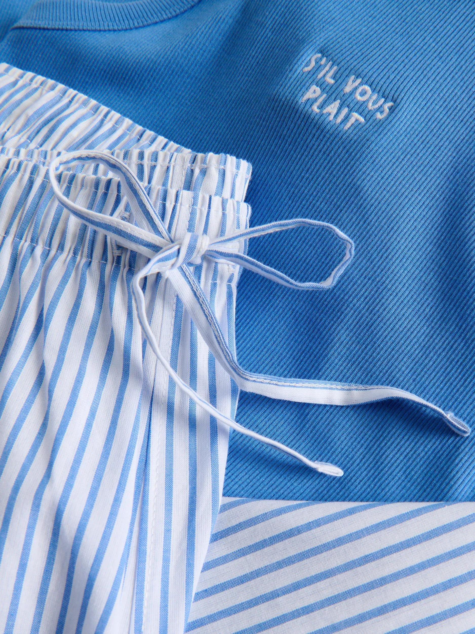 Blue Two Piece Pyjama Set With Embroidery, Blue, large image number 5