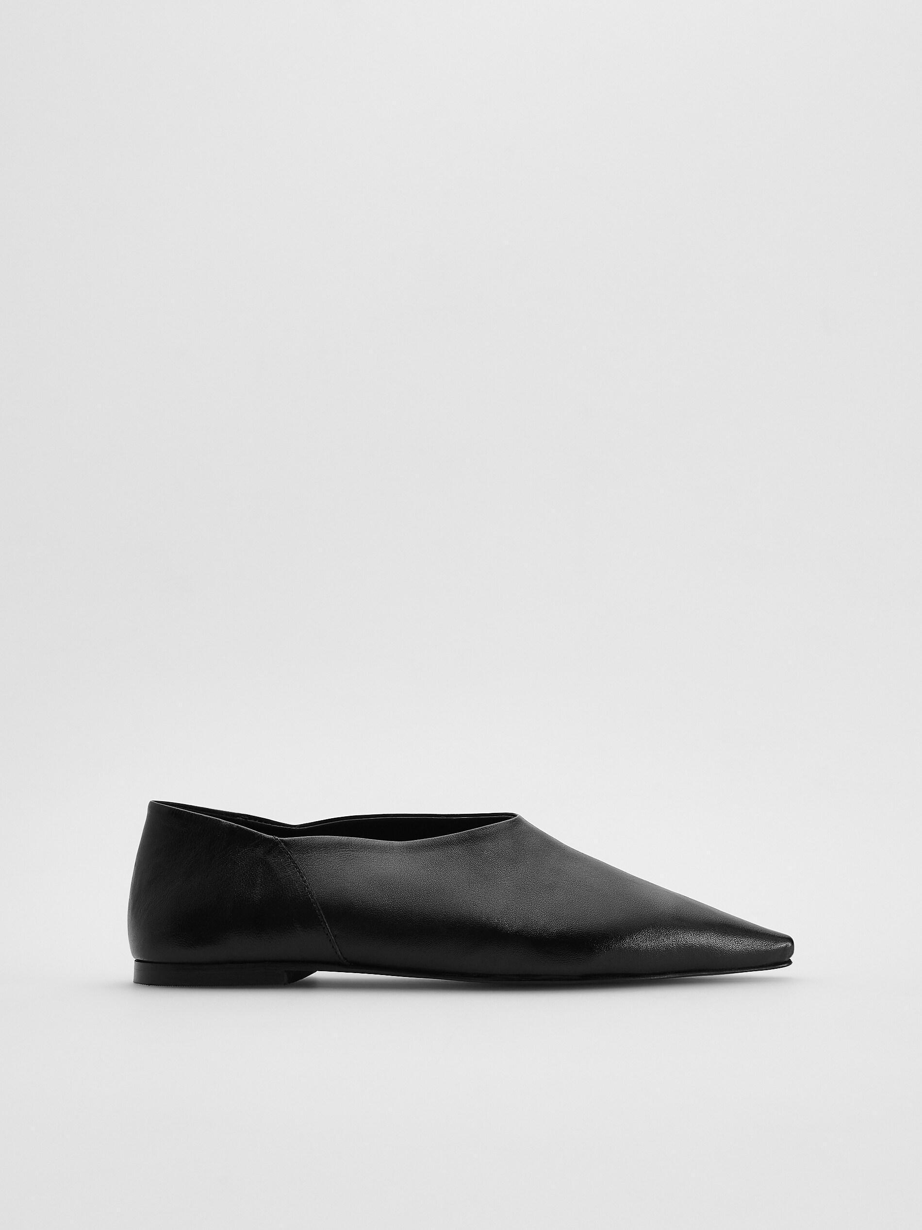 Black Leather Ballerinas, Black, medium