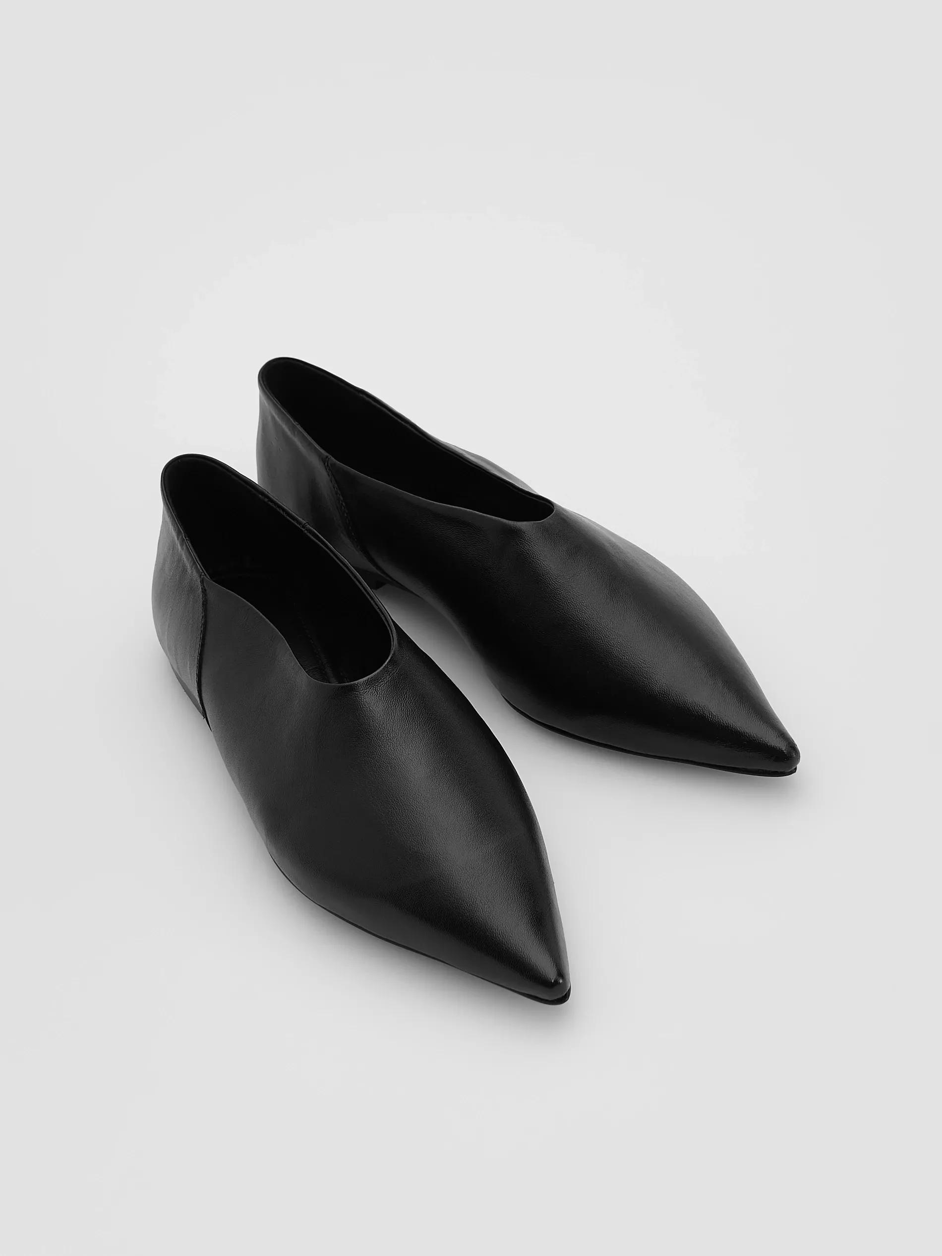 Black Leather Ballerinas, Black, large image number 1