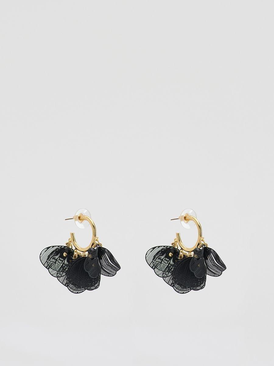 Black Earrings With Glass Beads, Black, large image number 0