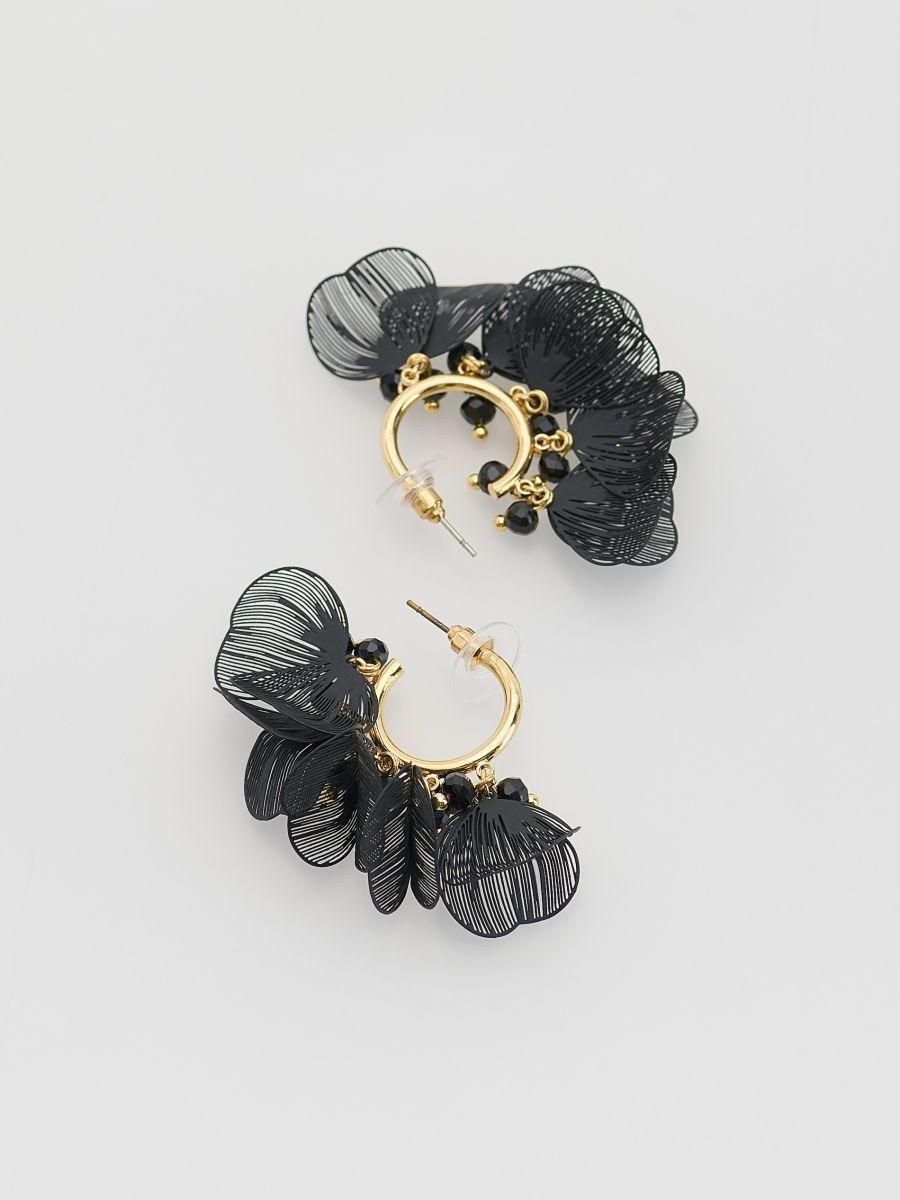 Black Earrings With Glass Beads, Black, large image number 1