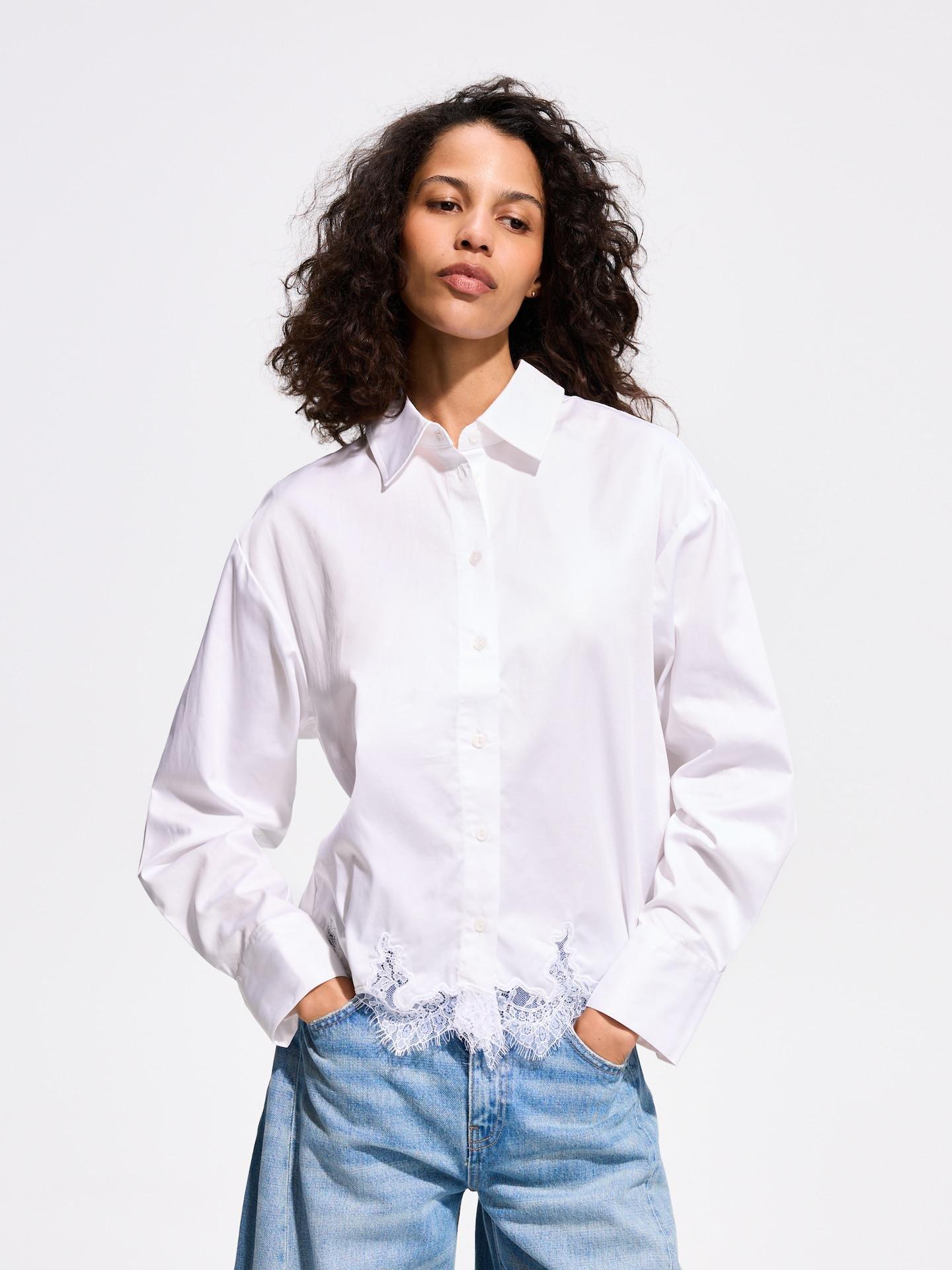 White Shirt With Lace, White, large image number 0