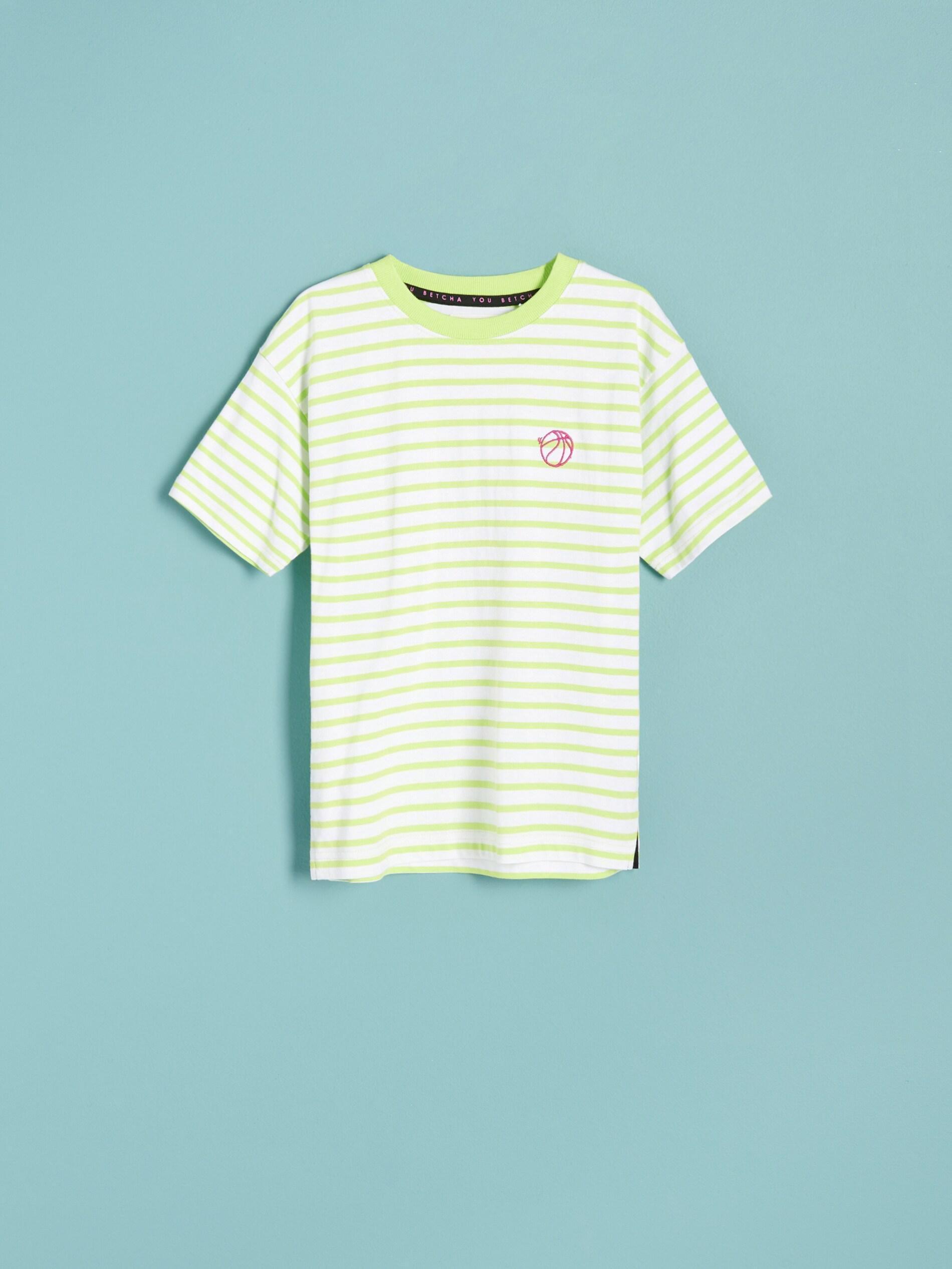 Light Green Knitted T-Shirt With Stripes, Boys, , large image number 0