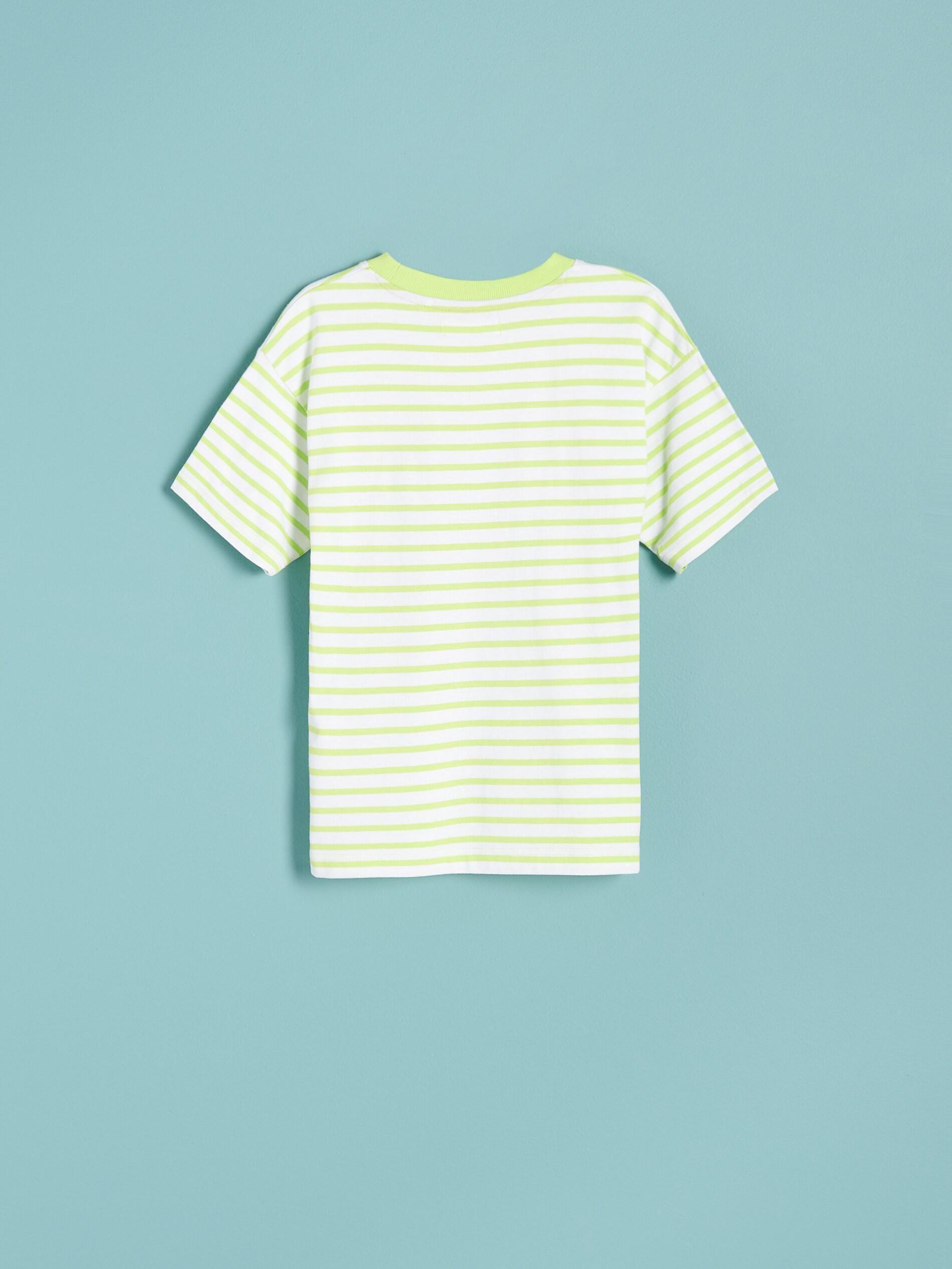 Light Green Knitted T-Shirt With Stripes, Boys, , large image number 1