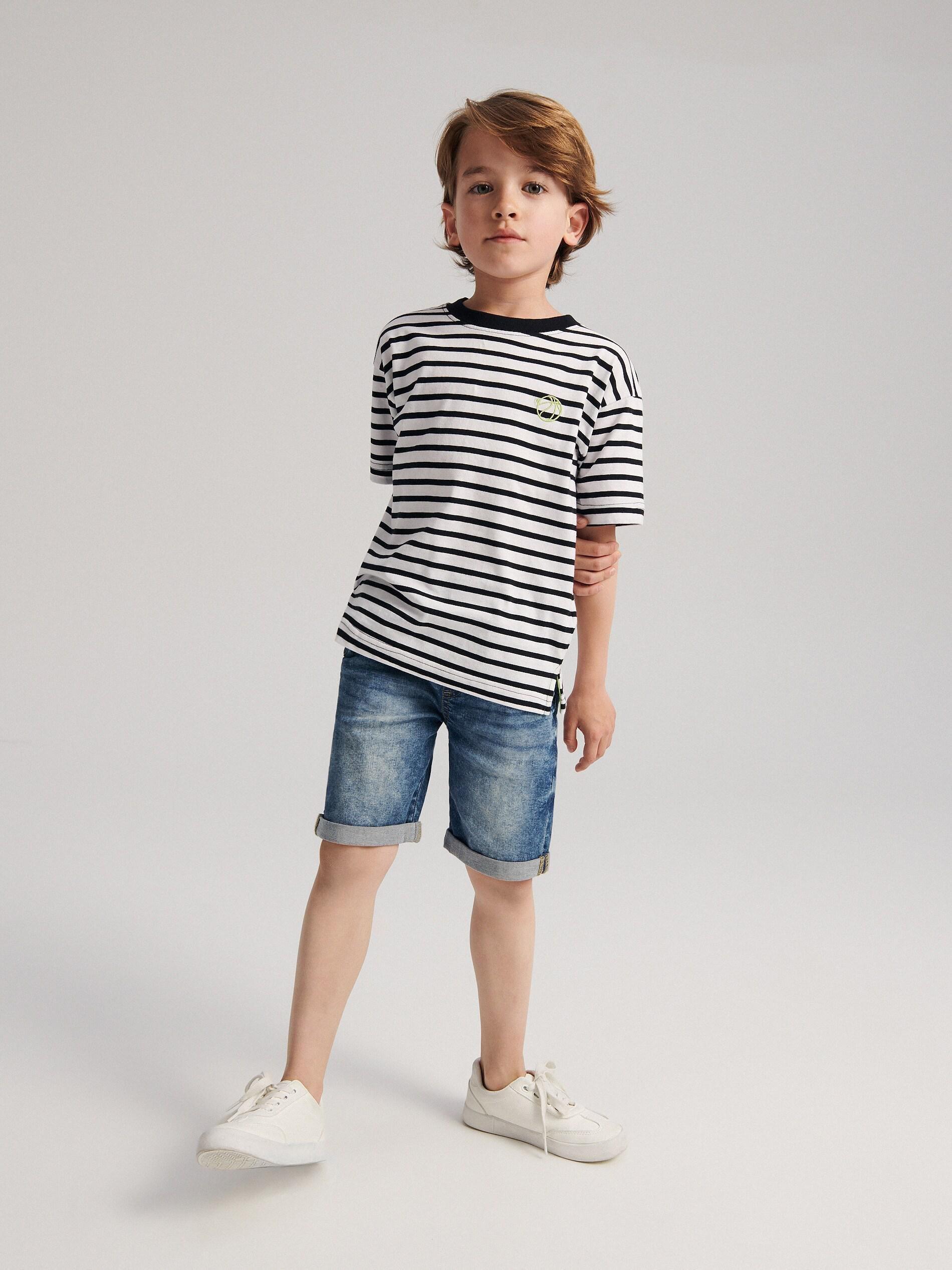 Black Knitted T-Shirt With Stripes, Boys, , large image number 0