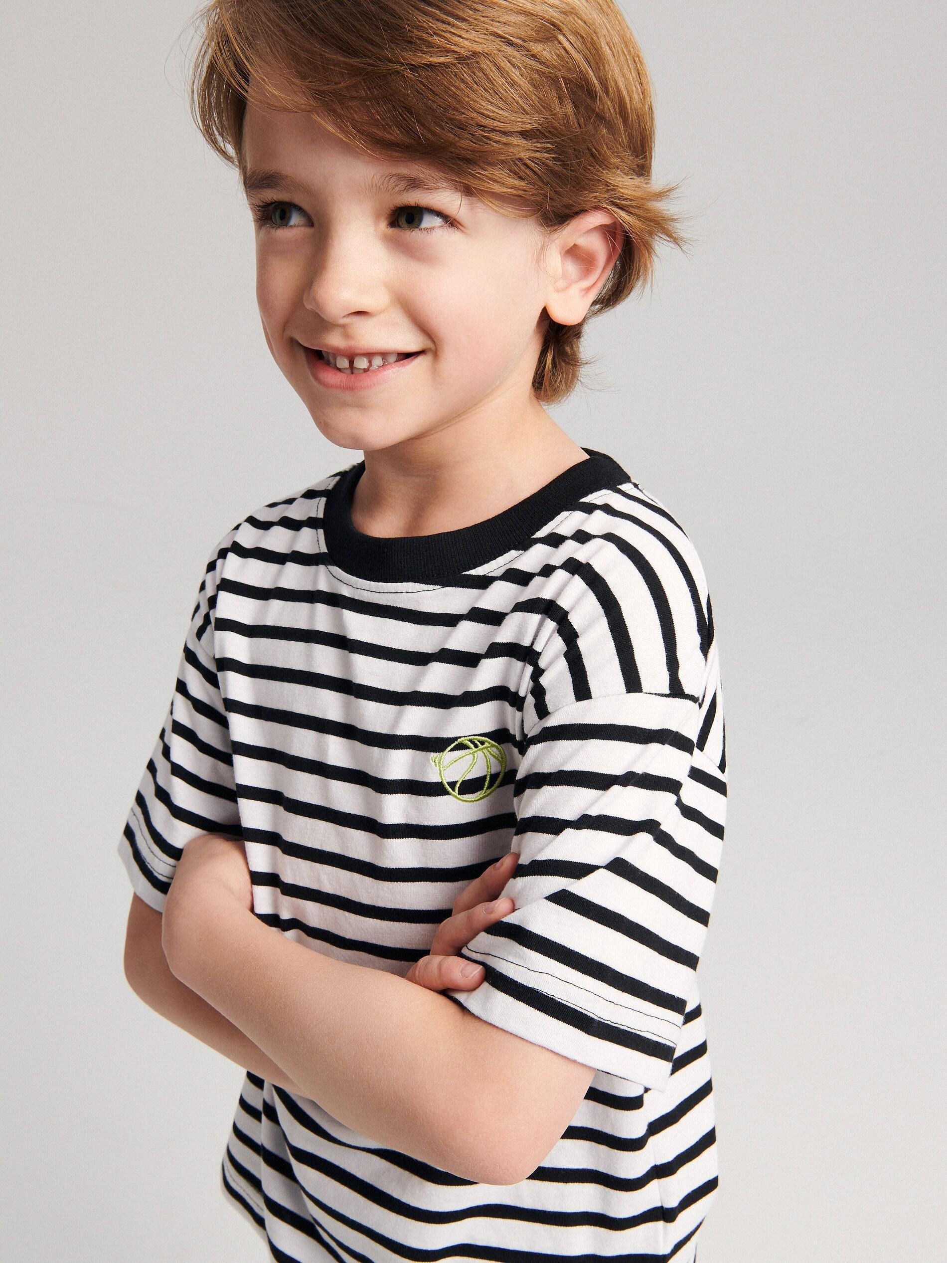 Black Knitted T-Shirt With Stripes, Boys, , large image number 1