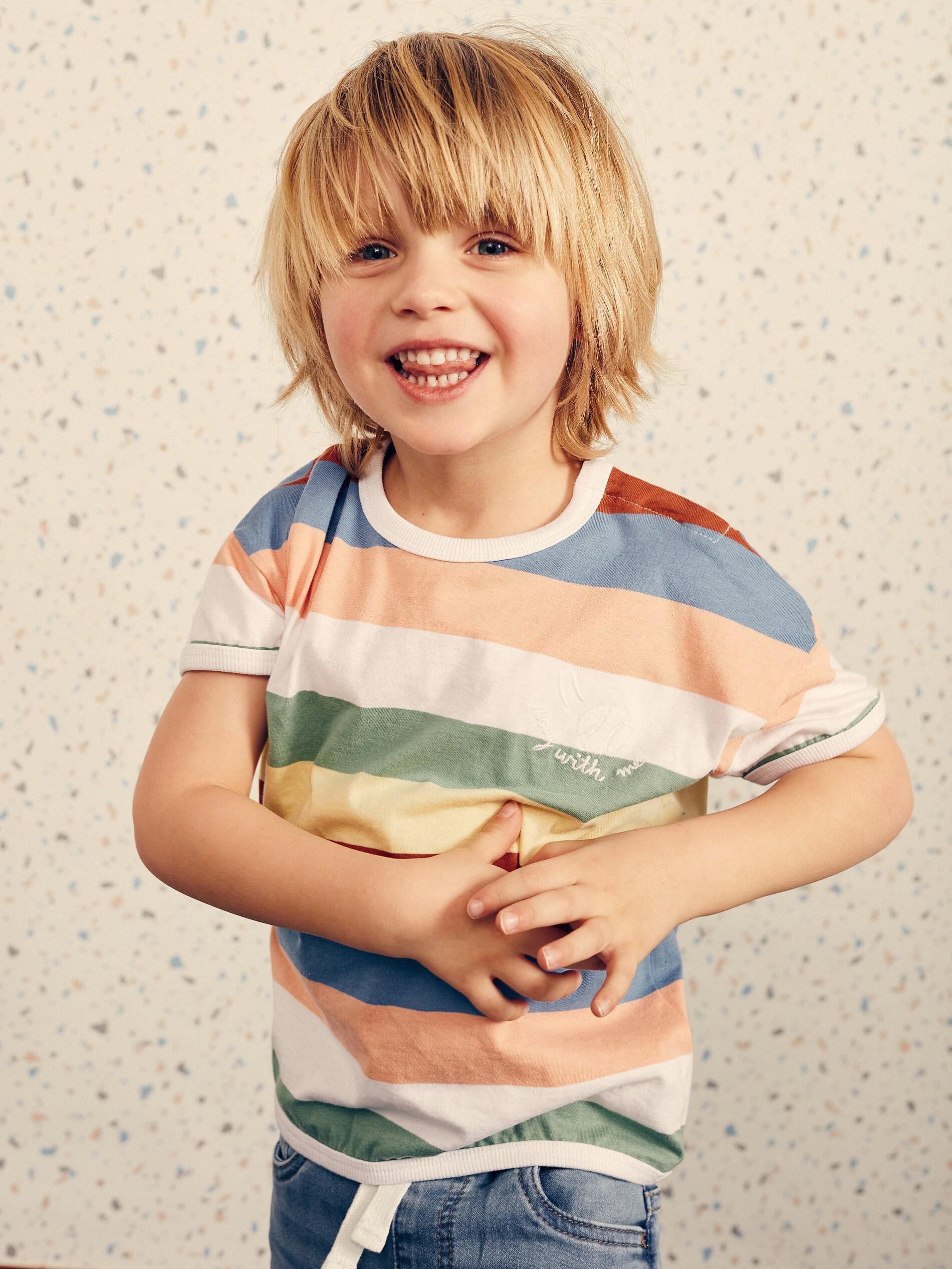 Cream Striped T-Shirt, Kids Boy, , large image number 0