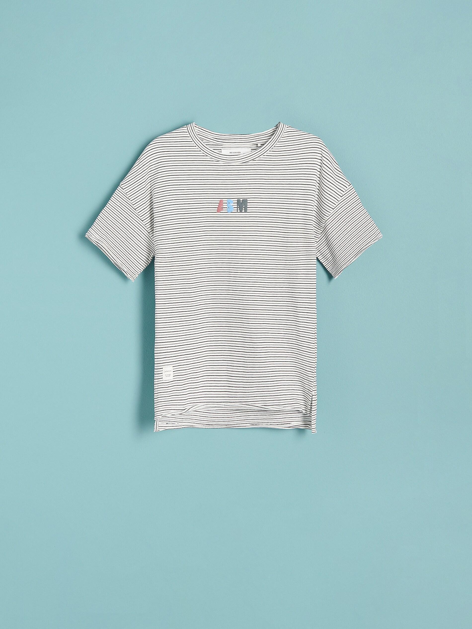 Cream Striped Cotton T-Shirt, Boys, , large image number 2