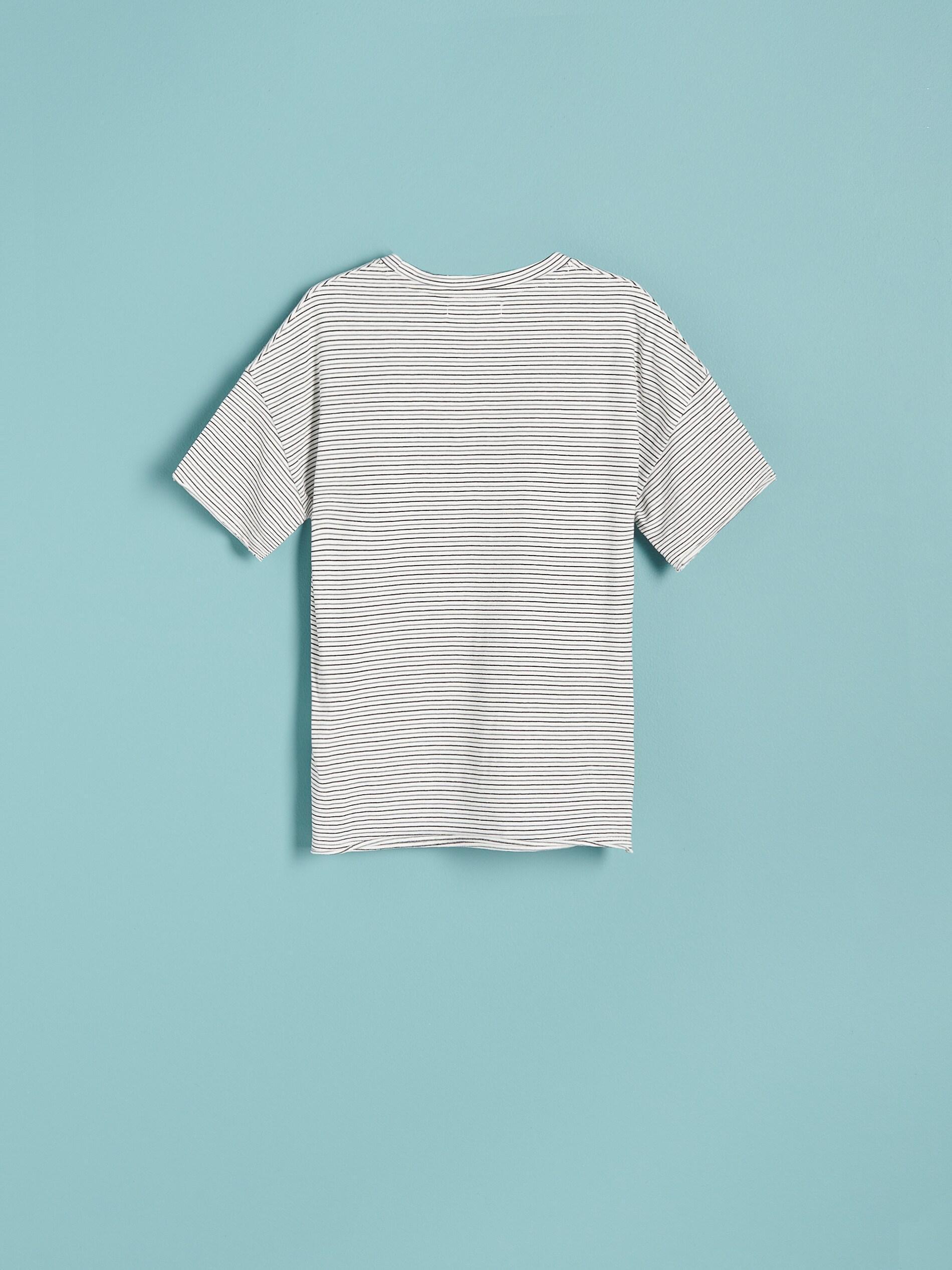 Cream Striped Cotton T-Shirt, Boys, , large image number 3