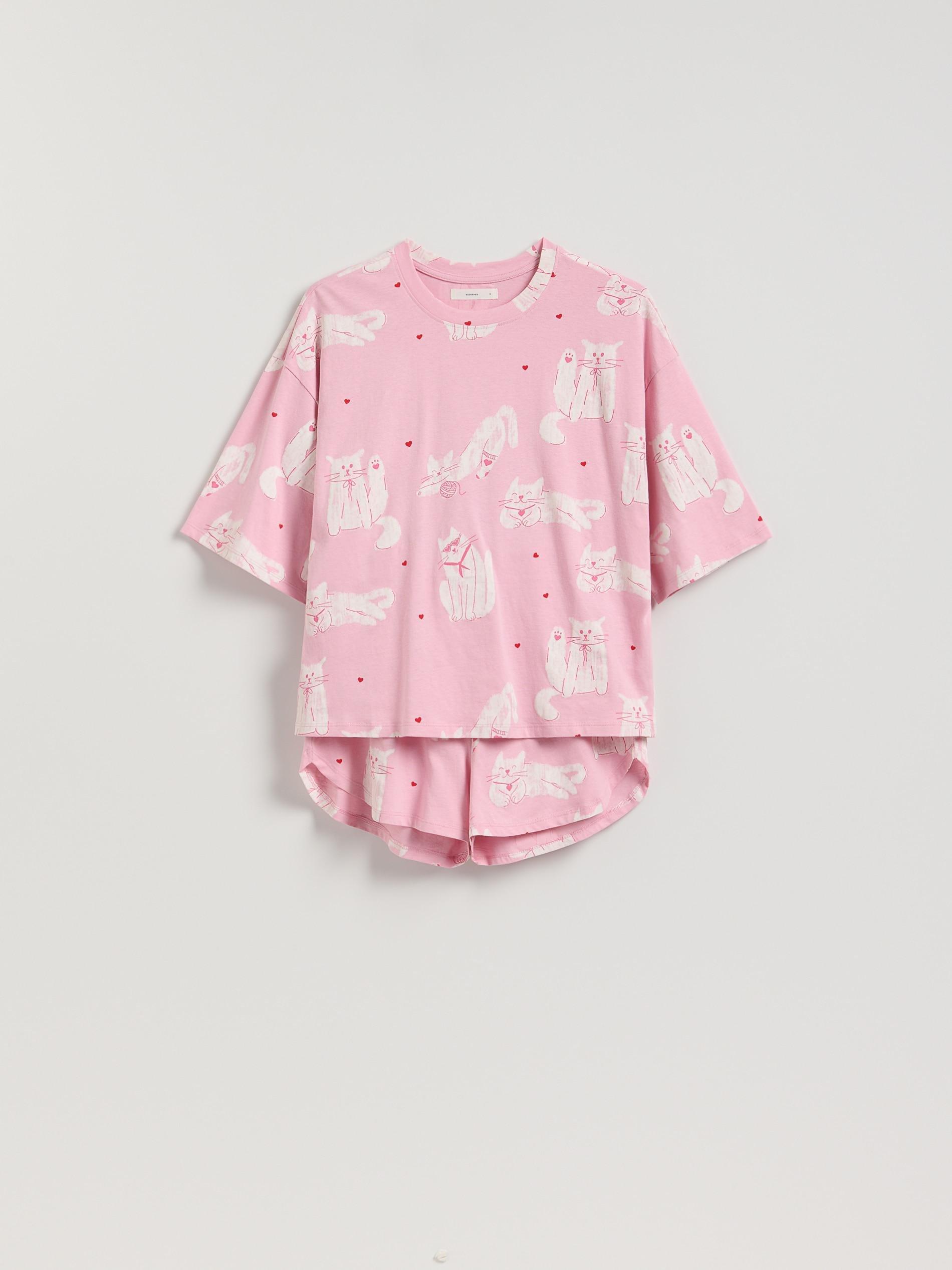 Pink Two Piece Pyjama Set With Cat Print, Pink, large image number 0