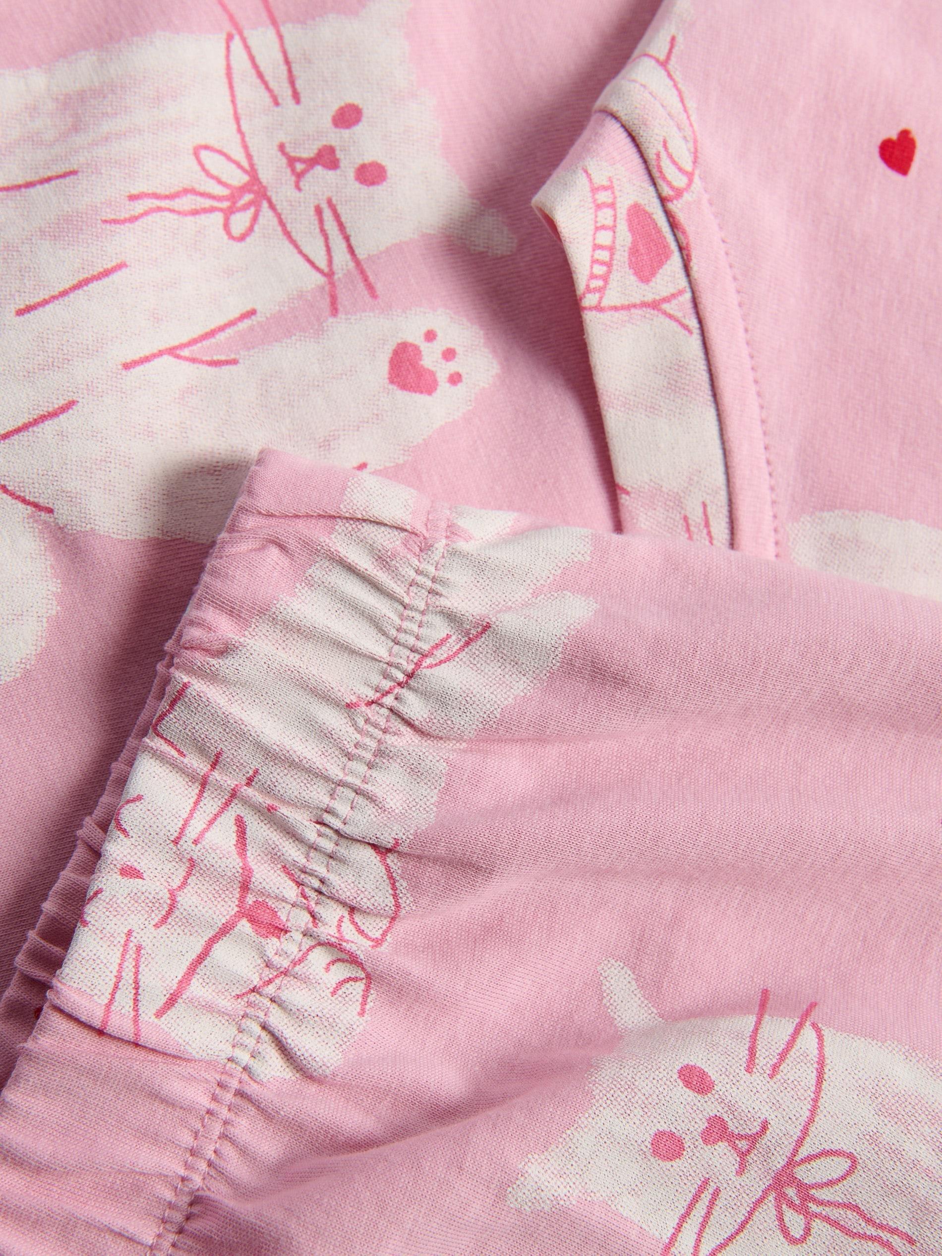Pink Two Piece Pyjama Set With Cat Print, Pink, large image number 1