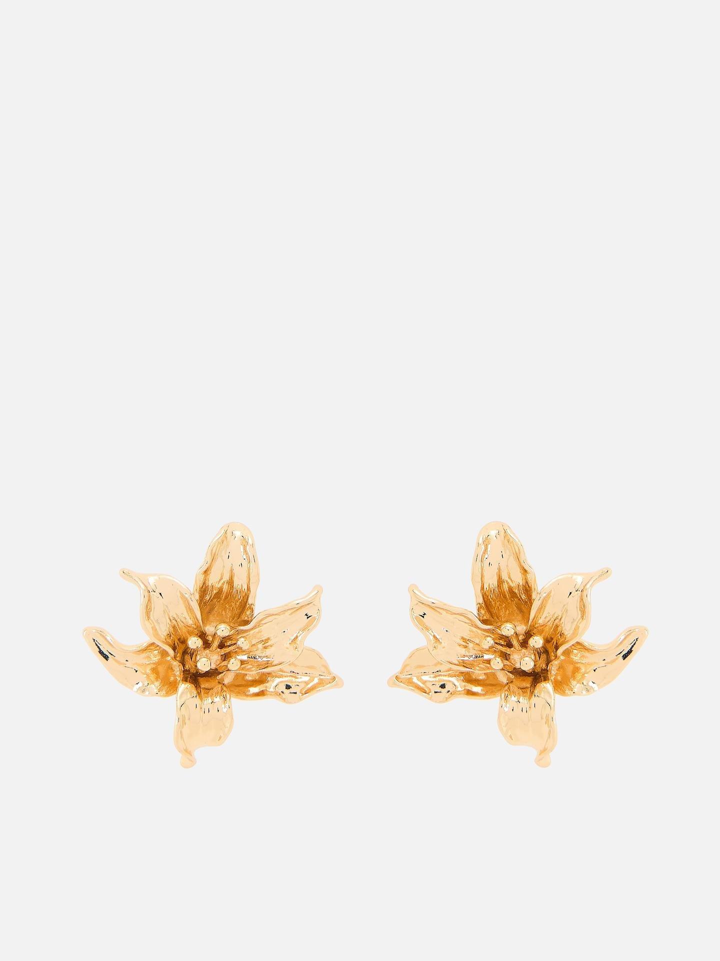 Gold Flower-Shaped Earrings, Golden, medium