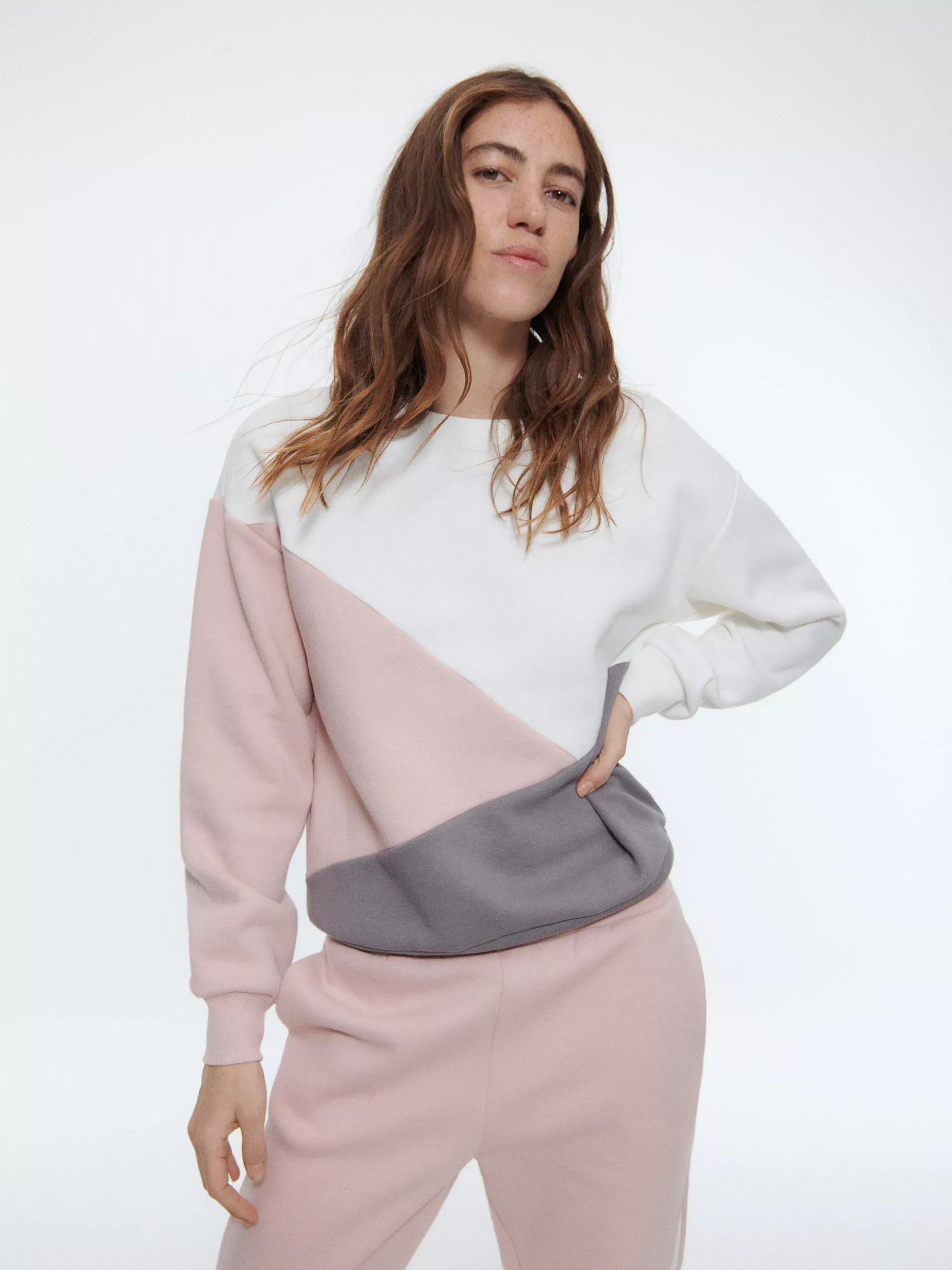 Pastel Pink Color Block Sweatshirt, , large image number 0