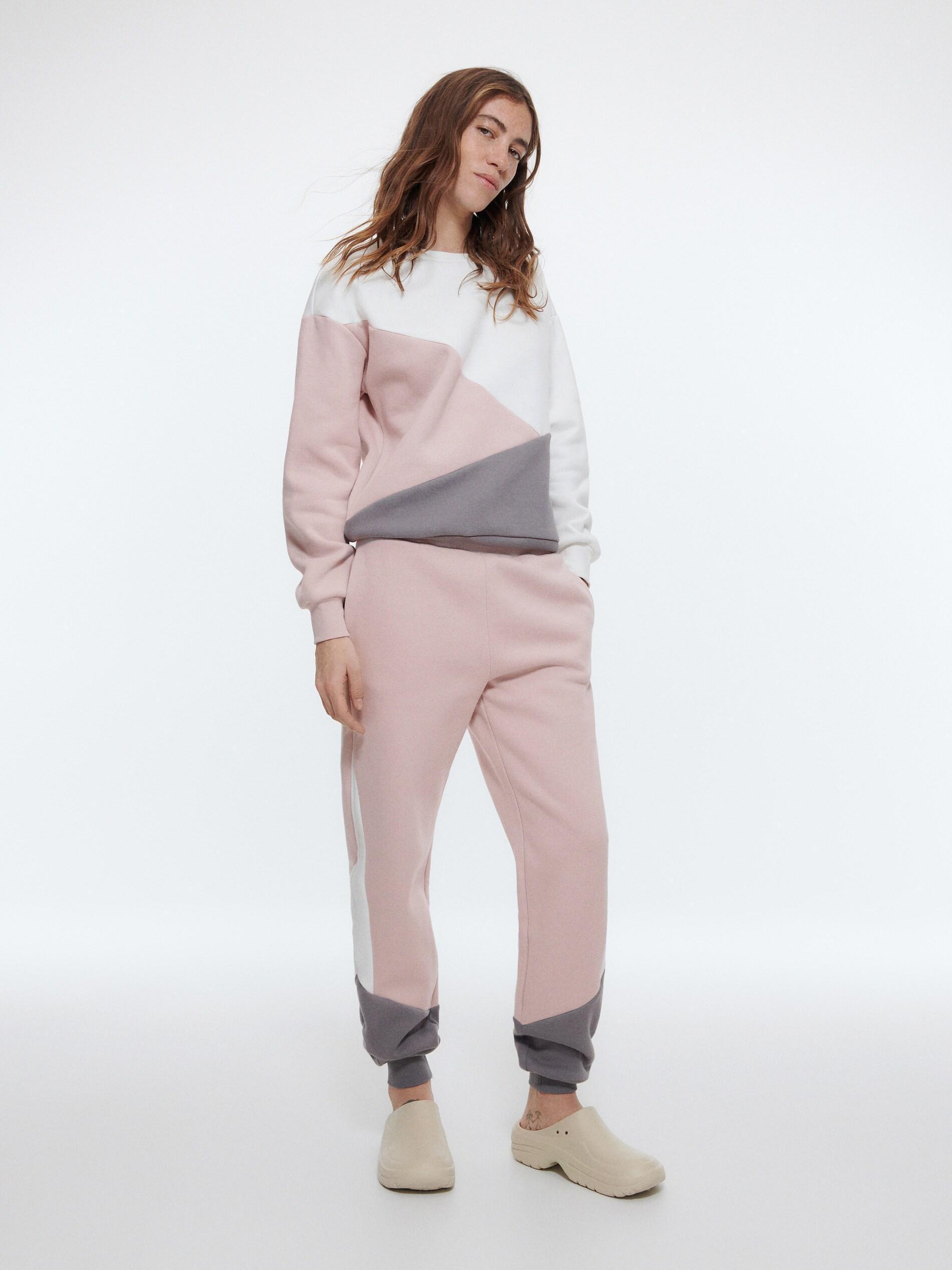 Pastel Pink Color Block Sweatshirt, , large image number 1