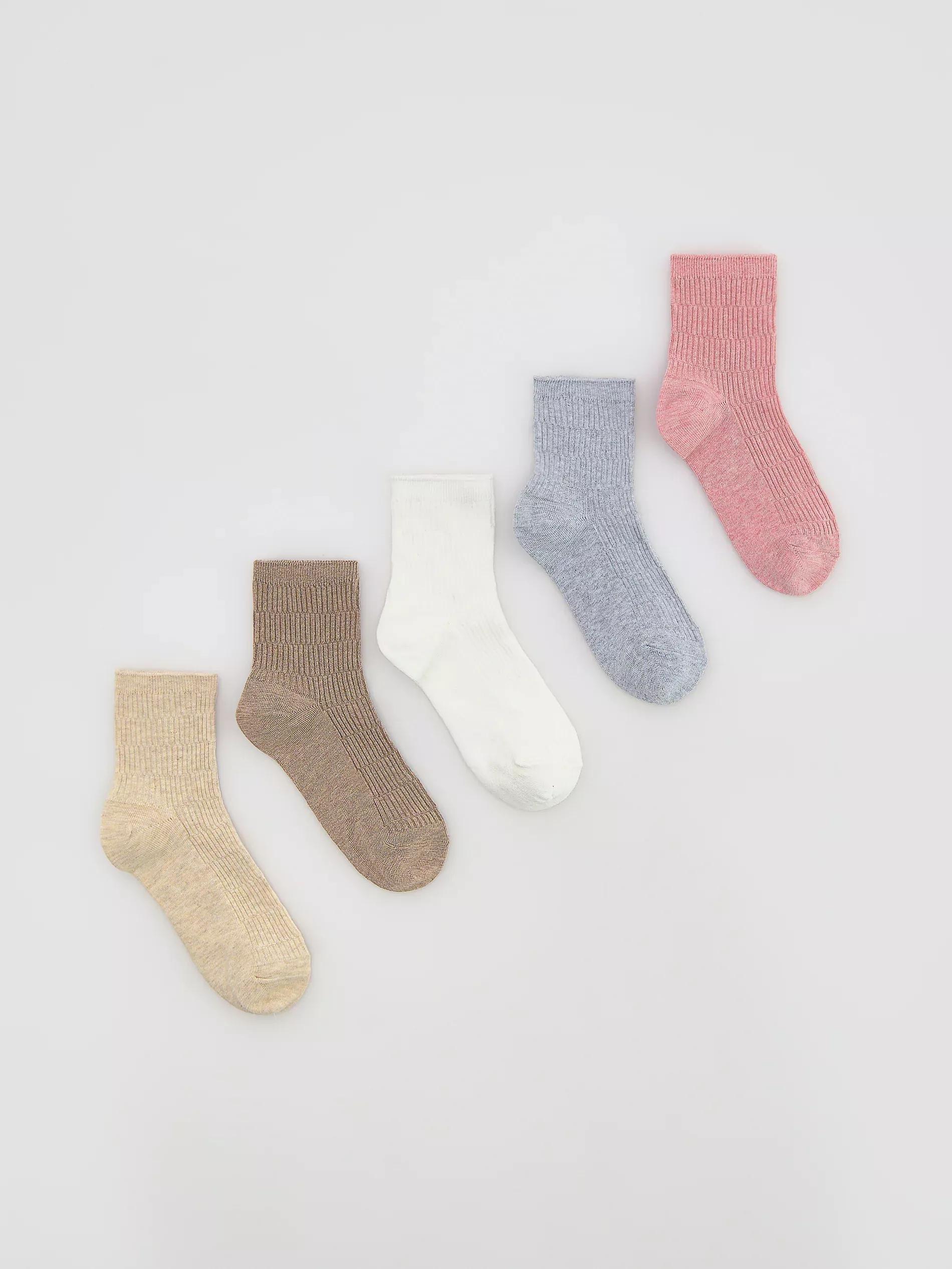 Cream Cotton Socks 5 Pack, Ivory, large image number 0