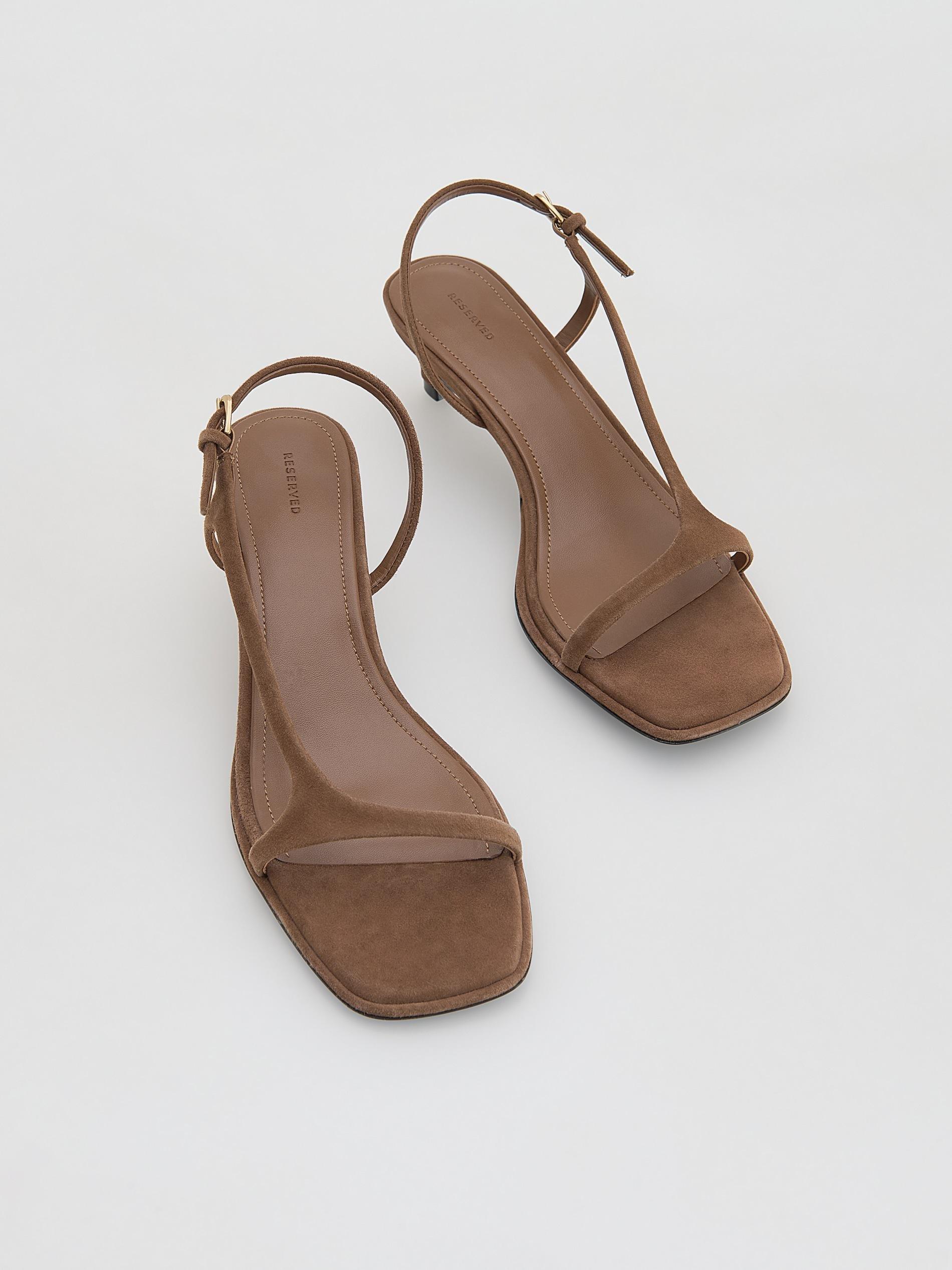 Beige Suede Heeled Sandals, Beige, medium
