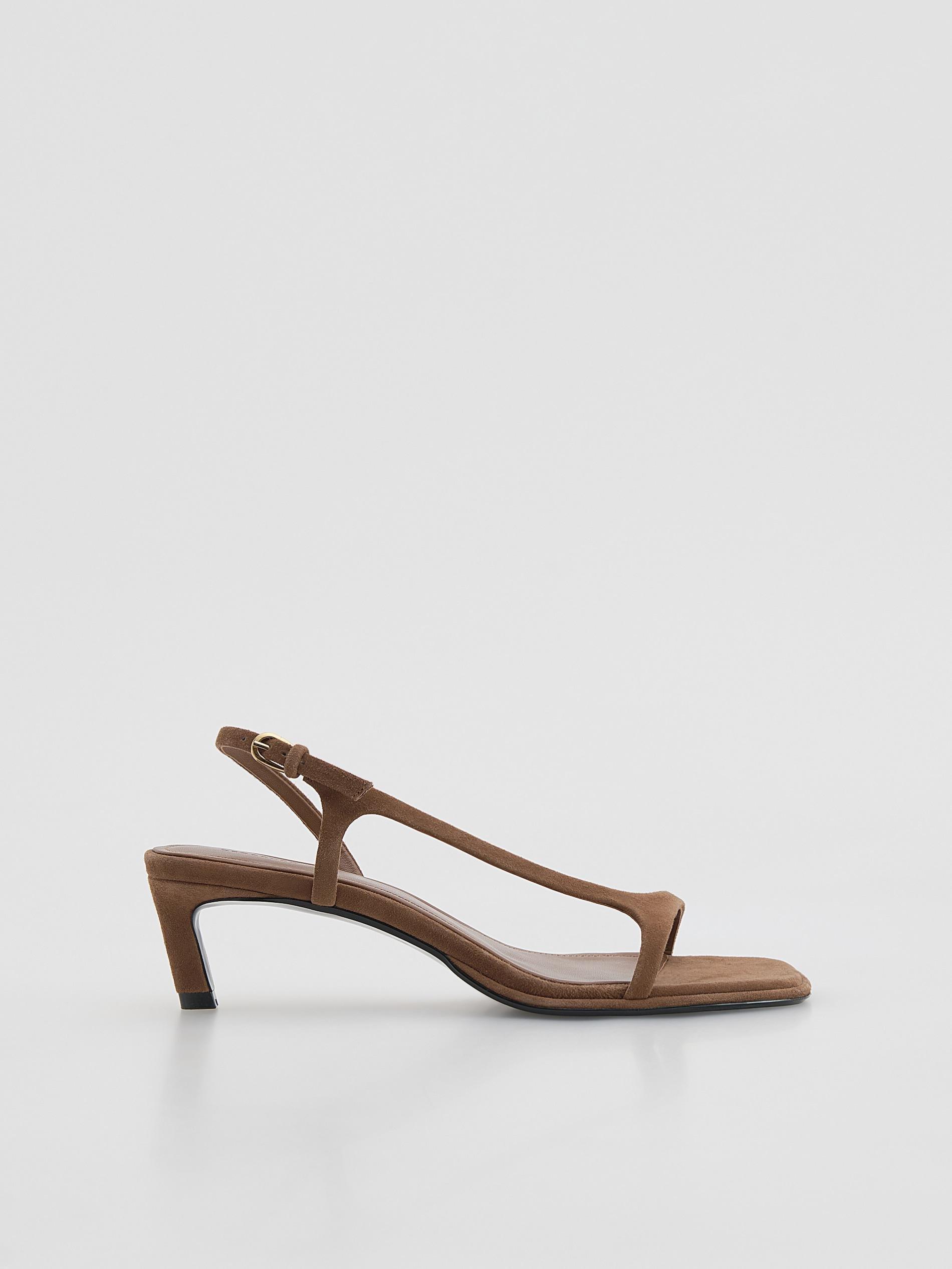 Beige Suede Heeled Sandals, Beige, large image number 3