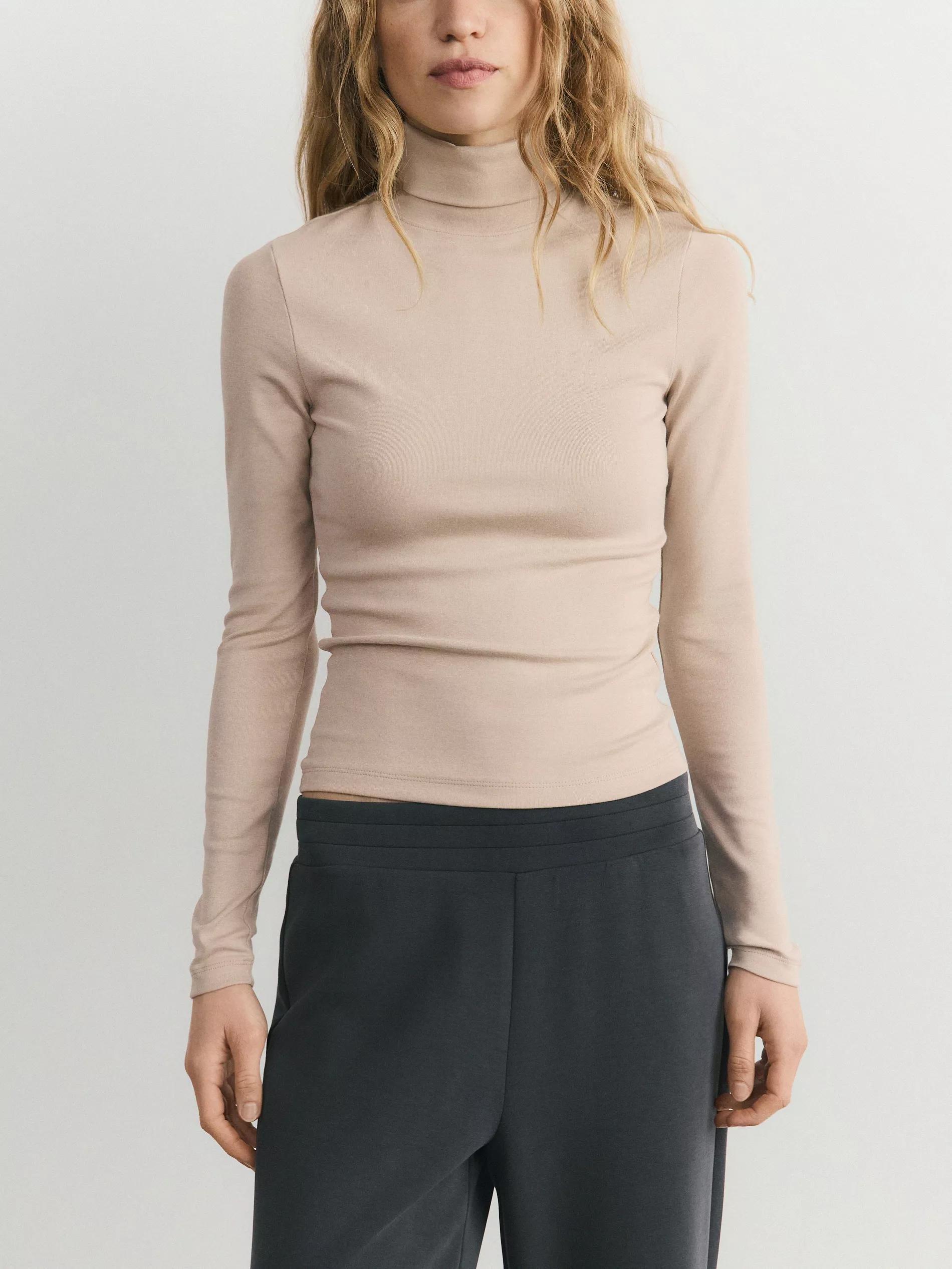 Beige Long-Sleeved Turtleneck, Ivory, medium