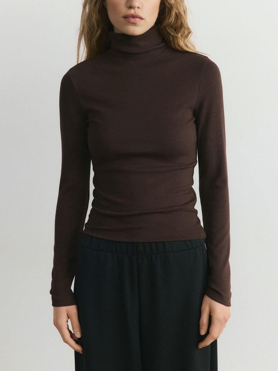 Brown Long-Sleeved Turtleneck, Brown, medium