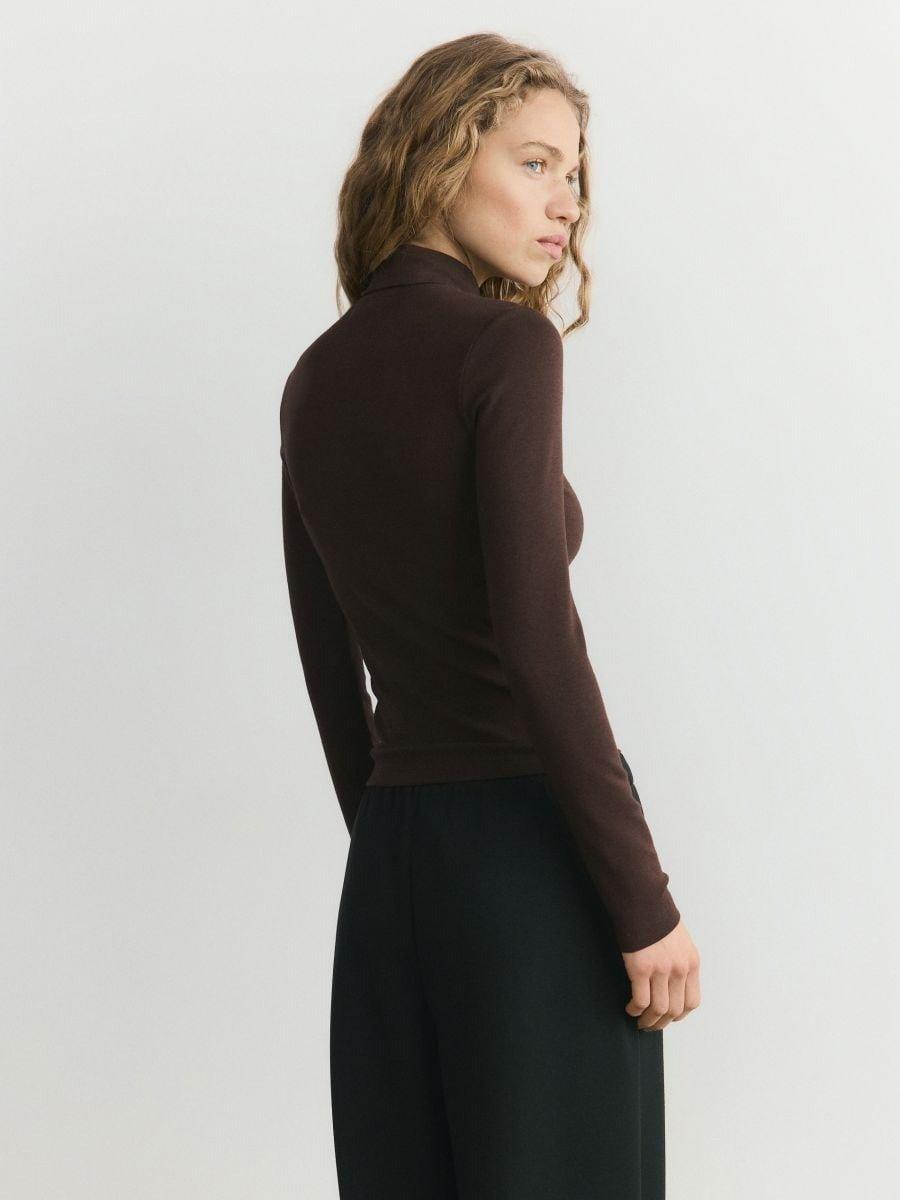 Brown Long-Sleeved Turtleneck, Brown, medium