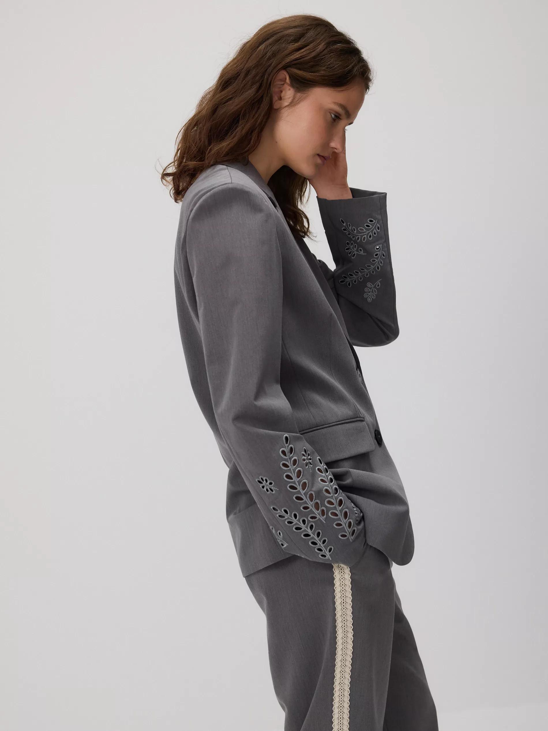 Grey Classic Lapel Blazer, , large image number 2